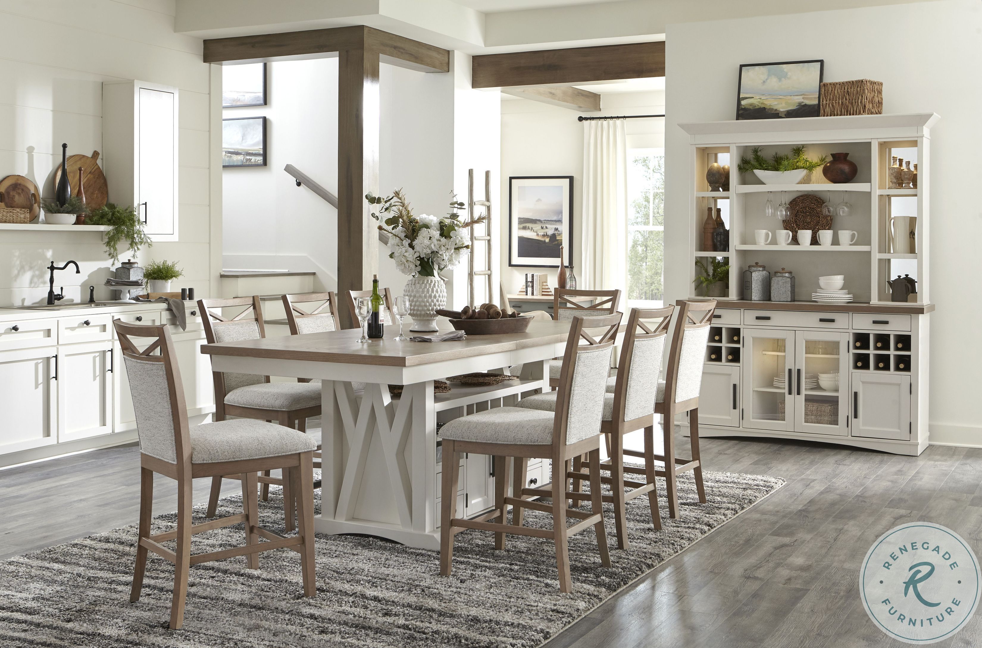 Americana Modern Cotton 72" Extendable Counter Height Dining Table From