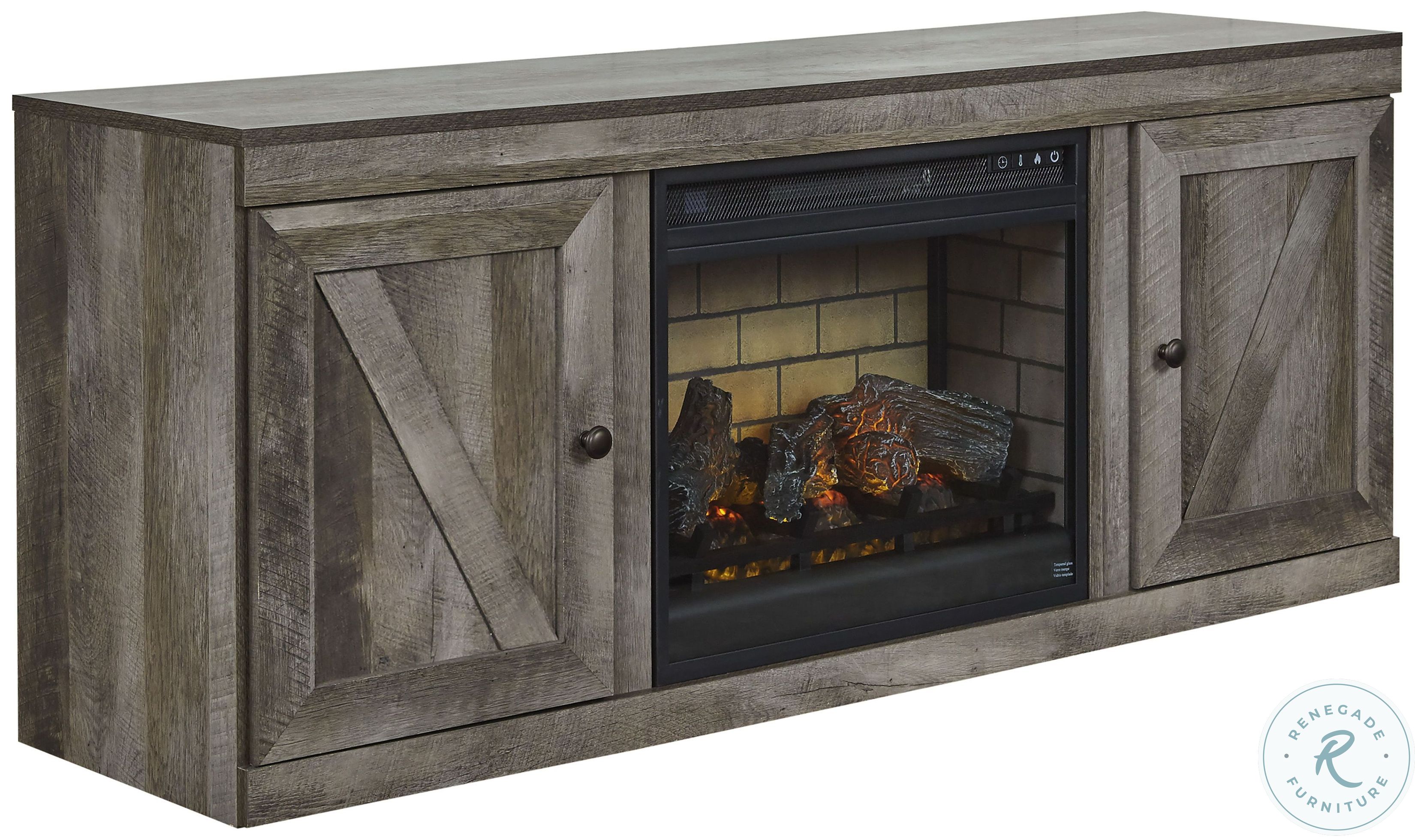 Wynnlow Gray 60" Large TV Stand with Infrared Fireplace Insert From