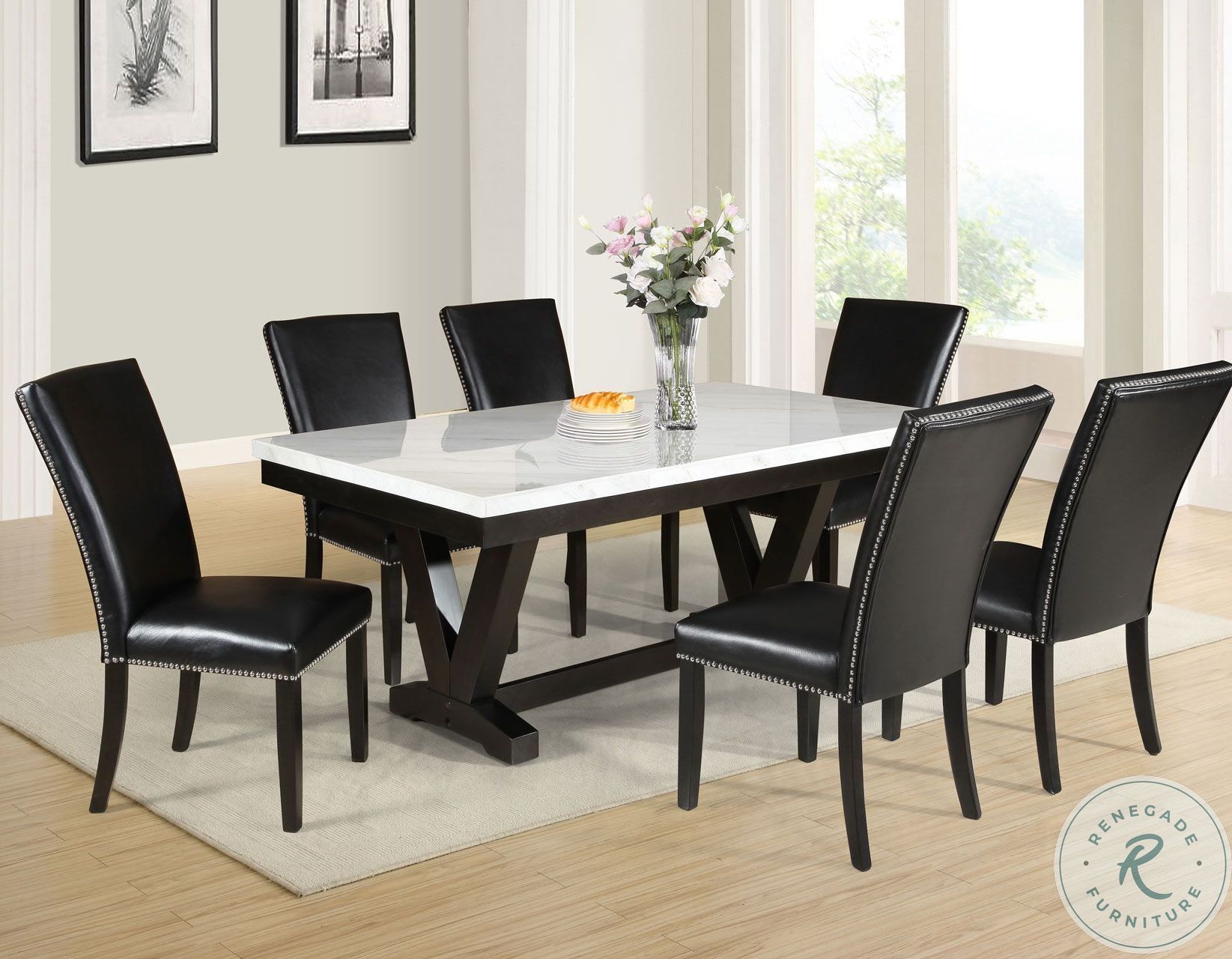 Finley White Marble Top Dining Room Set | HomeGalleryStores.com | FL500WT