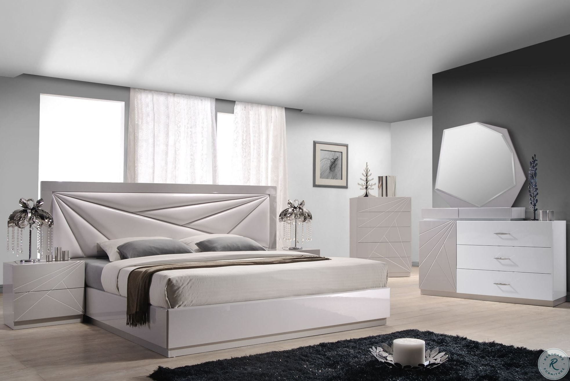 Florence White & Light Grey Lacquer Platform Bedroom Set ...