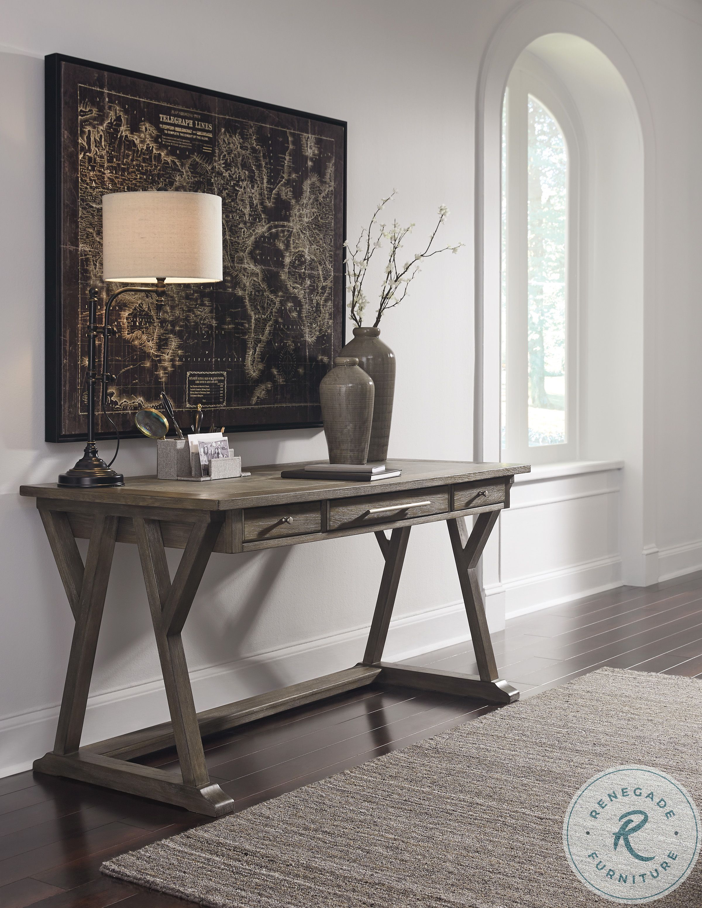 Luxenford Grayish Brown Home Office Large Leg Desk HomeGalleryStores