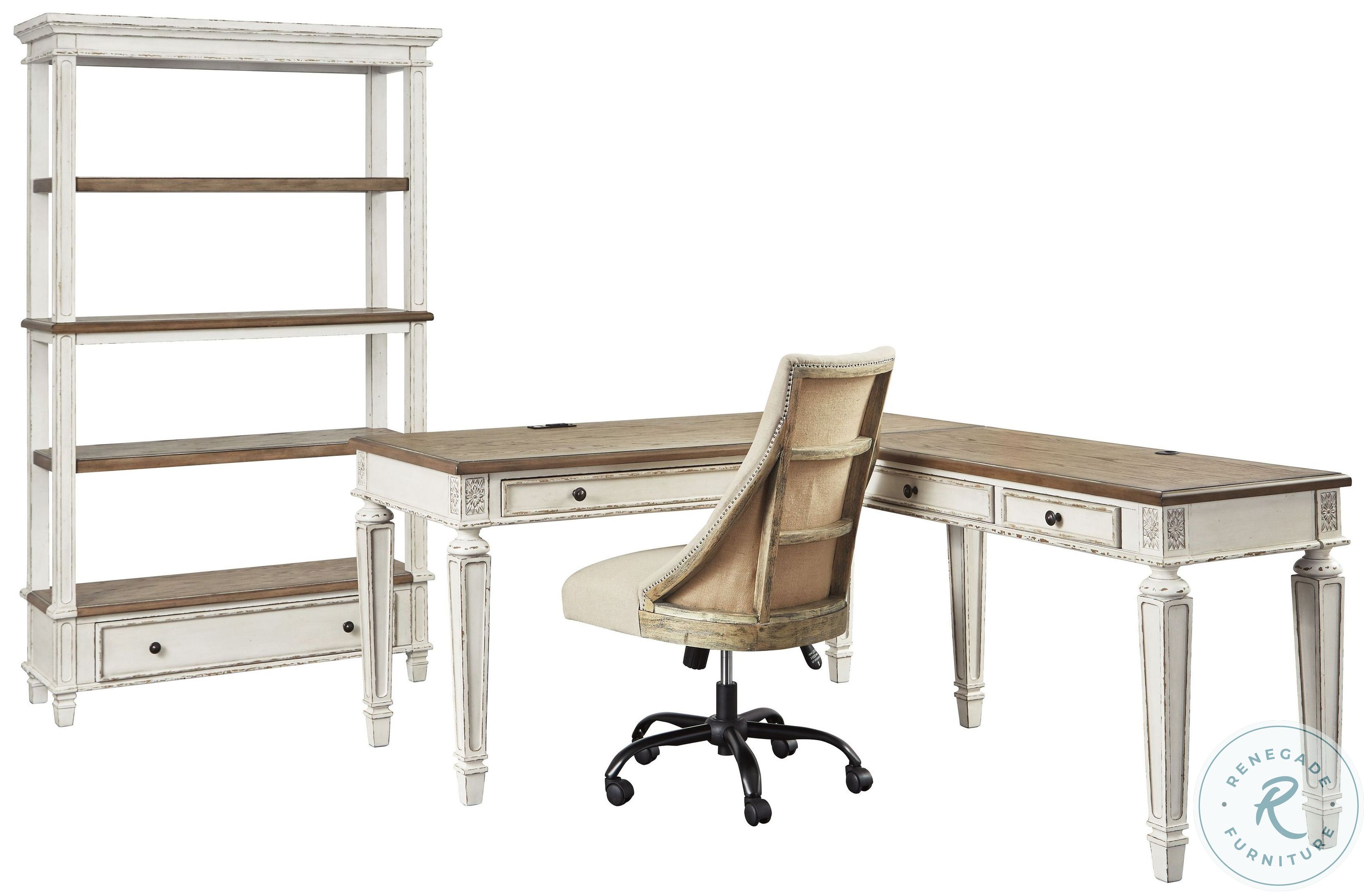 Realyn White And Brown Home Office LShaped Home Office Set