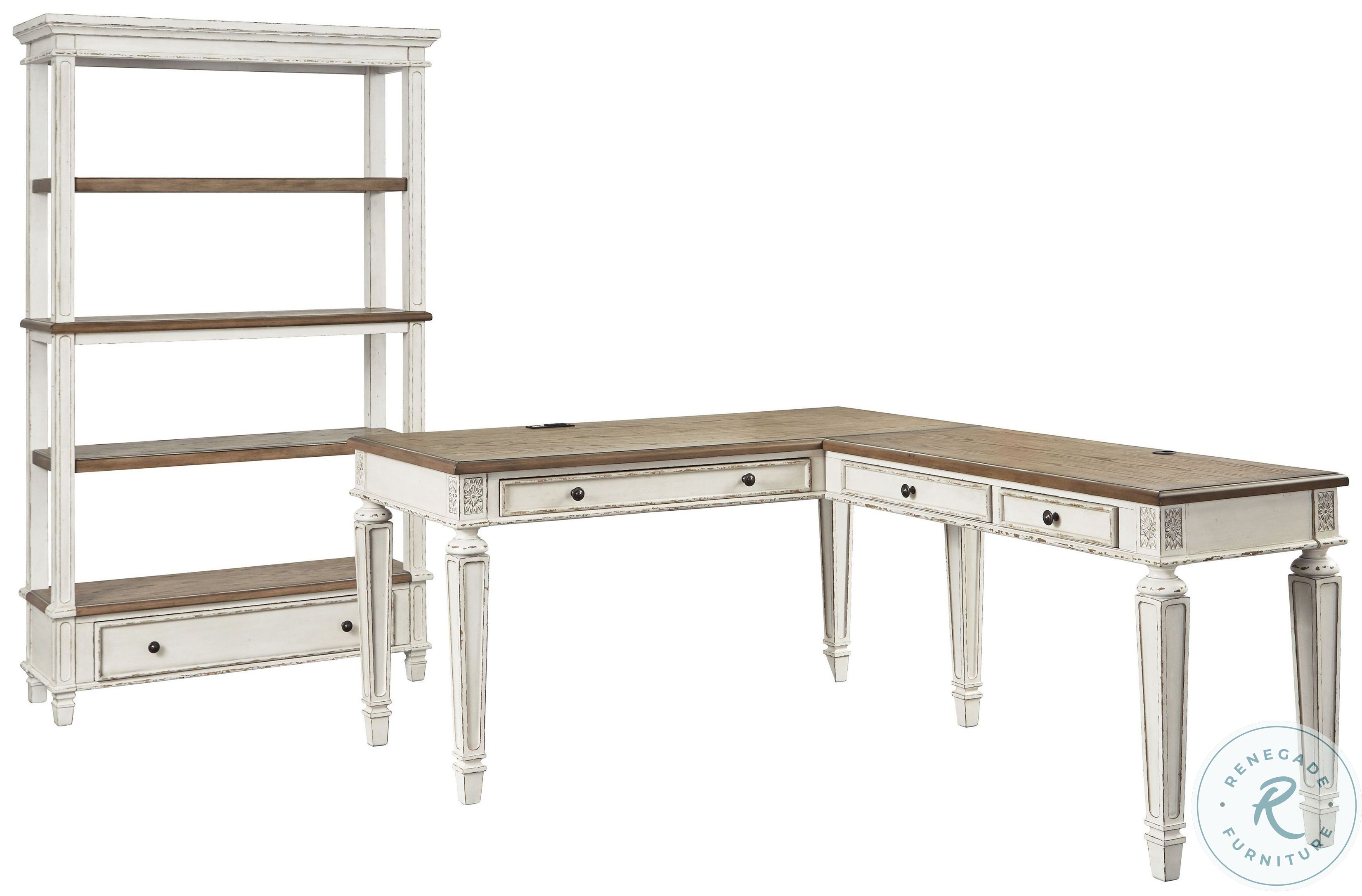 Realyn White and Brown Home Office L Desk