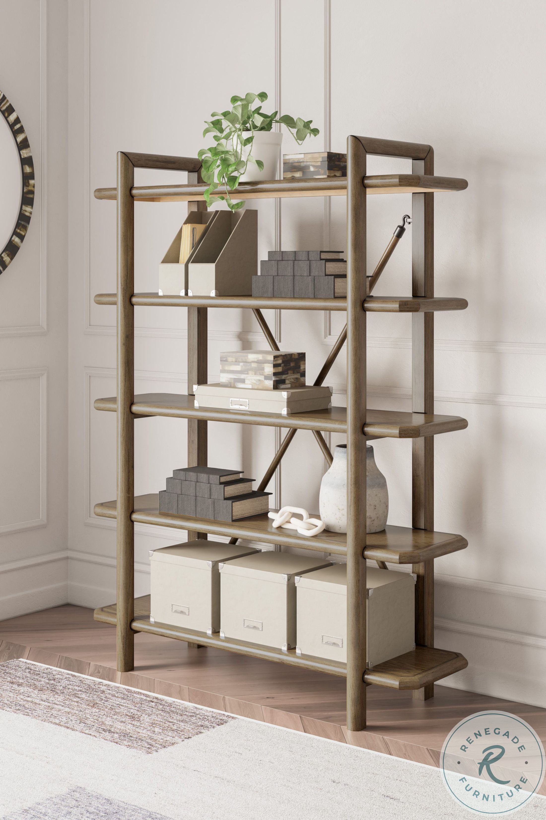 Roanhowe Brown Oak Bookcase From Ashley Furniture | Coleman Furniture