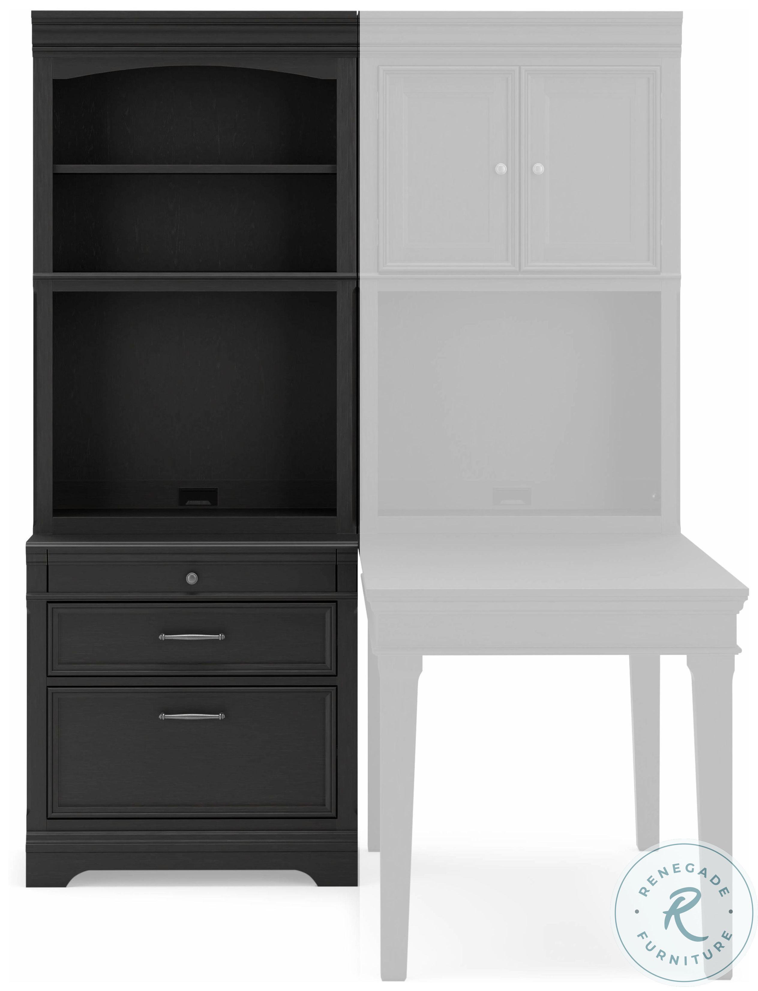 Beckincreek Black Home Office Set With Double Bookcase And Hutch H778