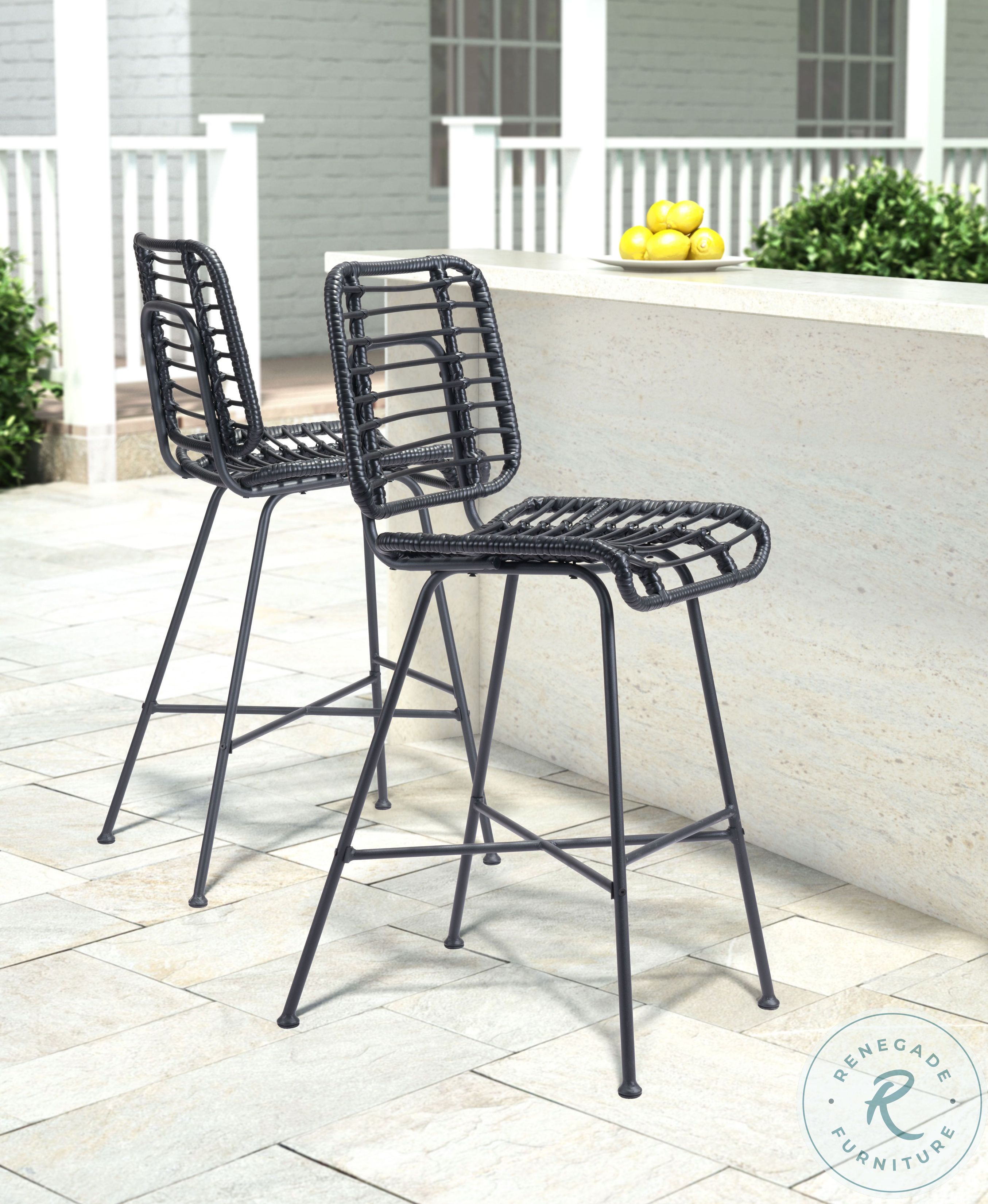 Murcia Black Outdoor Bar Stool Set Of 2 From Zuo Home Gallery Stores