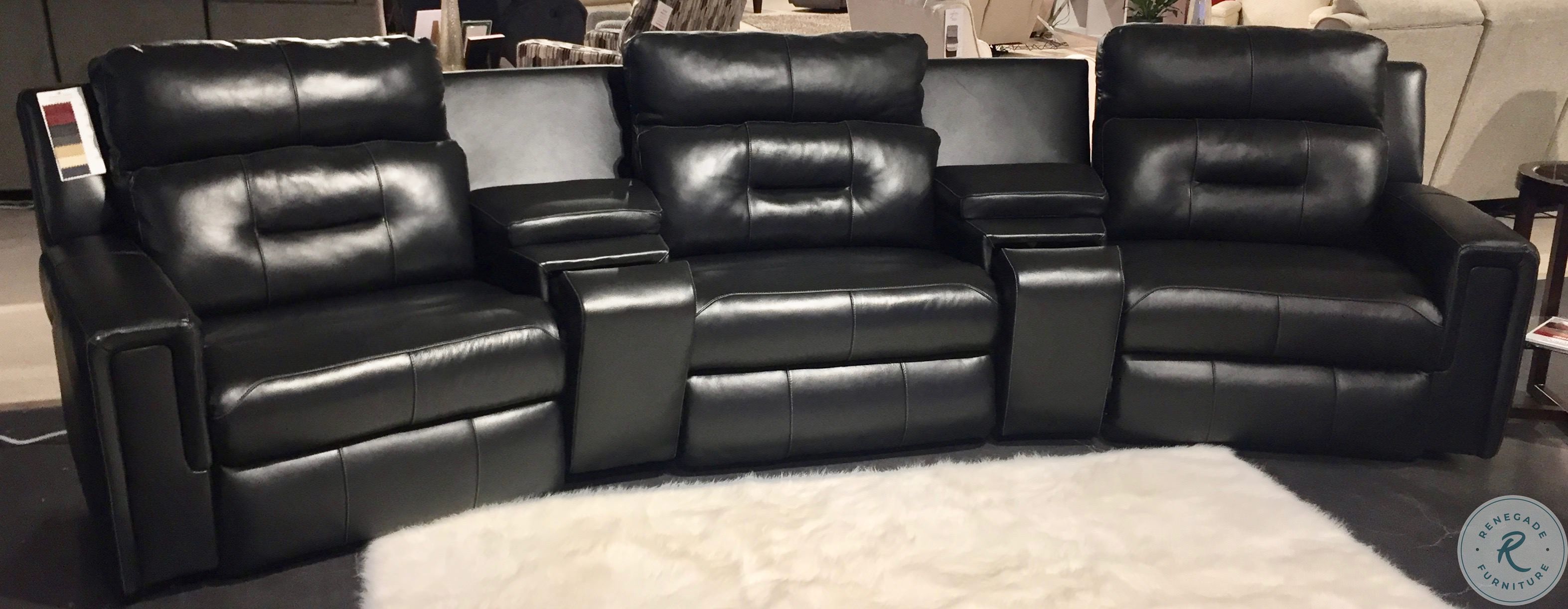 Excel Night Leather Power Headrest Modular Home Theater Group