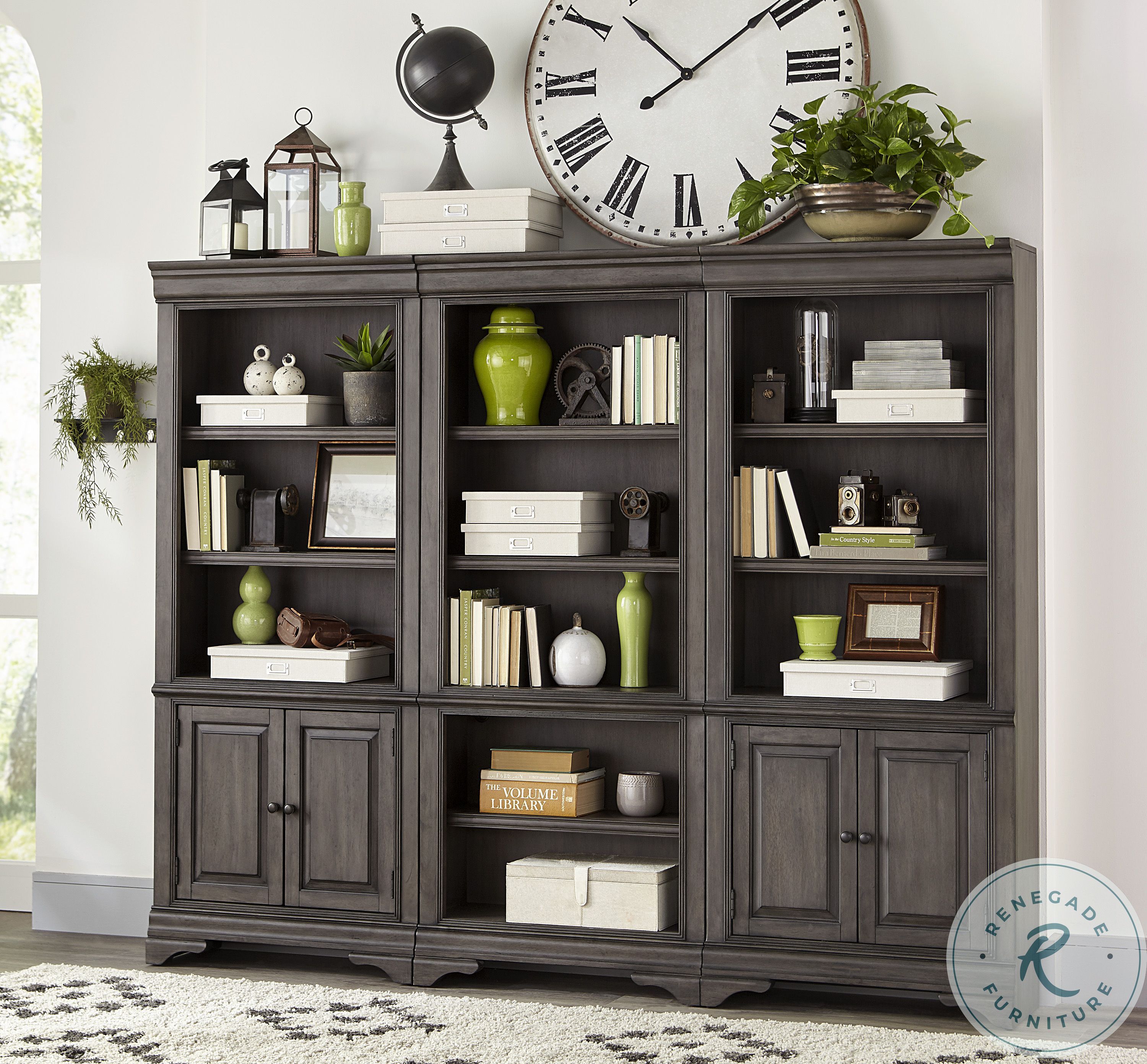 Sinclair Ash Grey 3 Piece Bookcase Wall From Aspen Home | Coleman Furniture