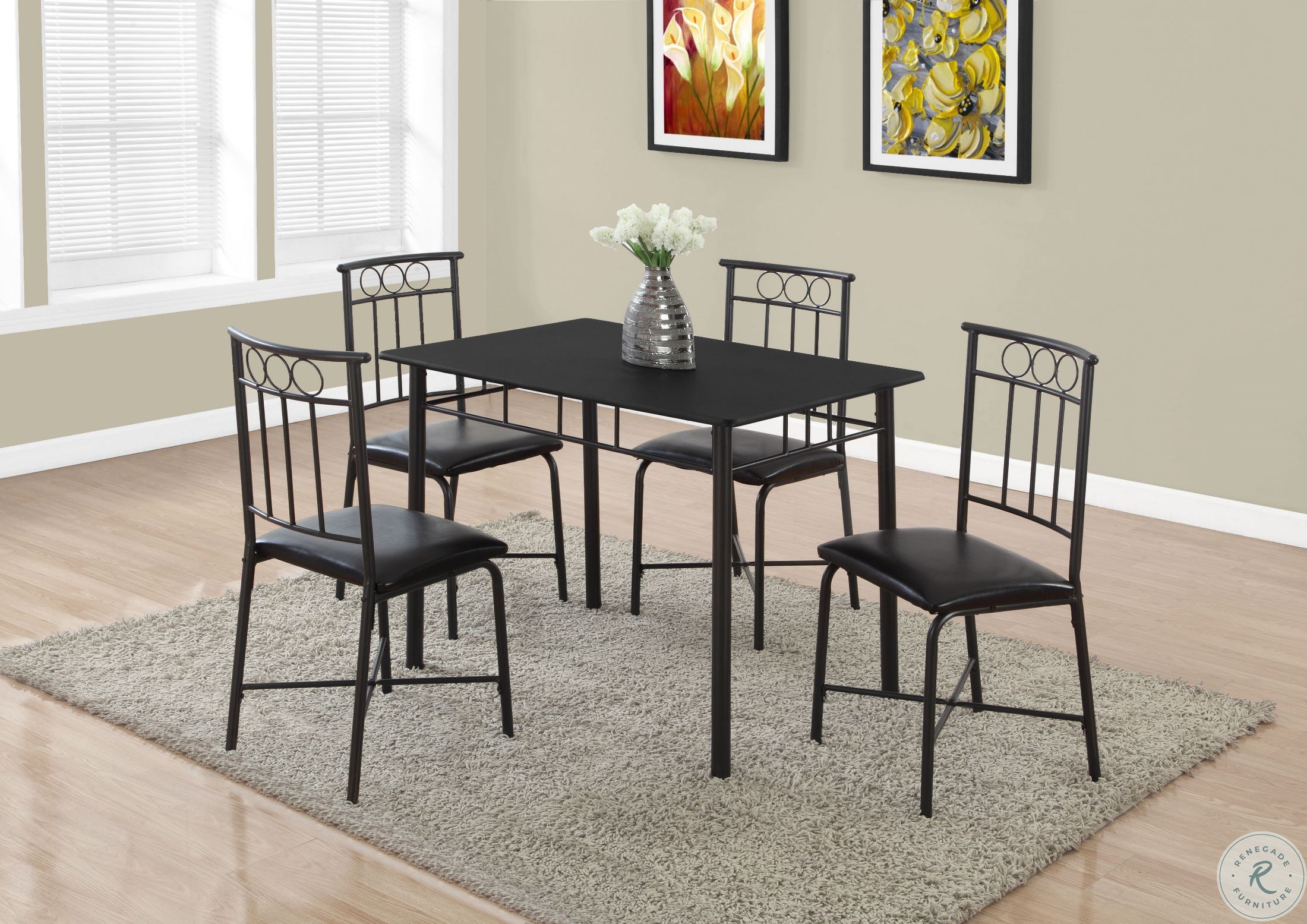 Black Metal 5 Piece Dining Room Set 1018