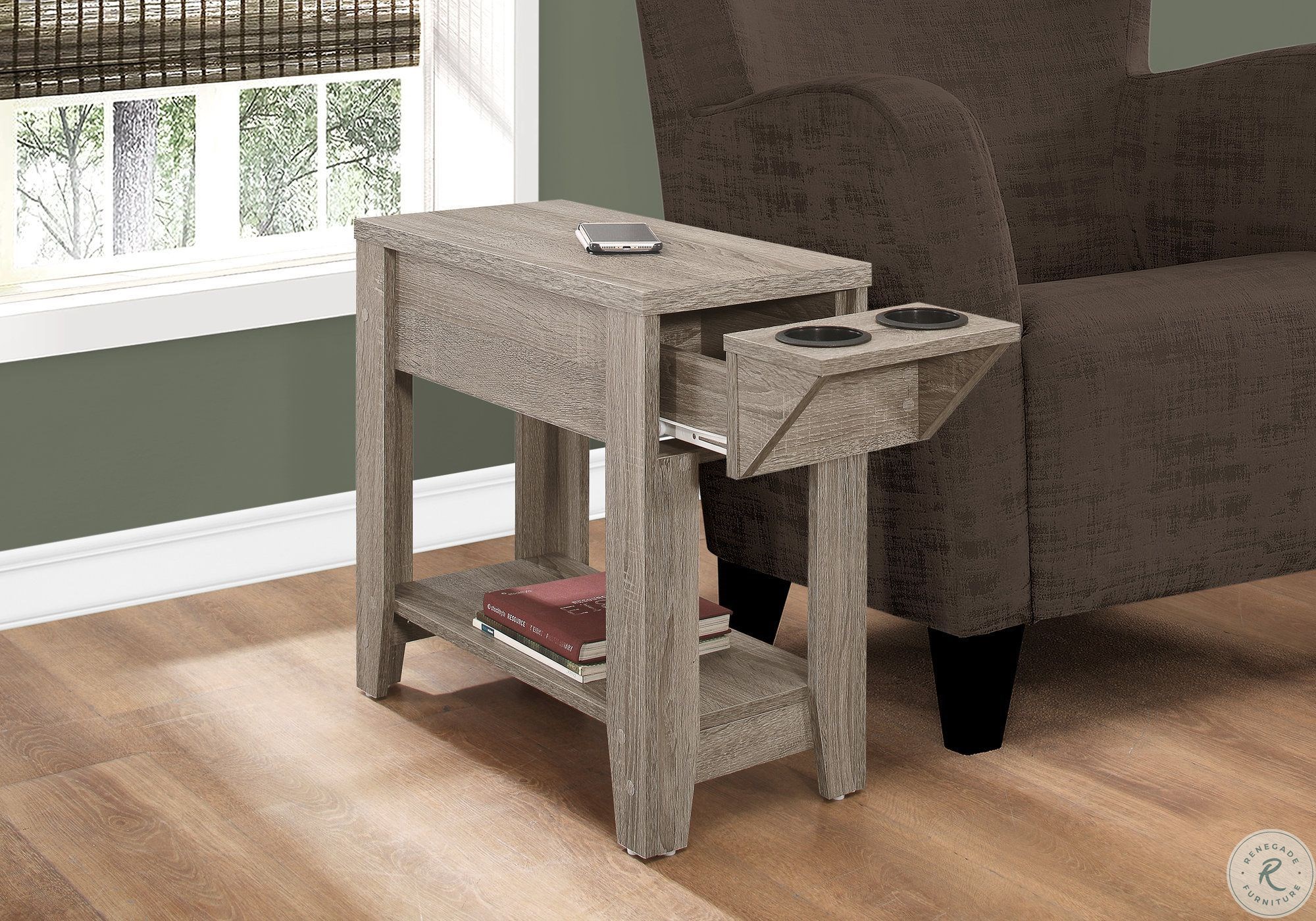 Dark Taupe 24" Accent Table with Cup Holders