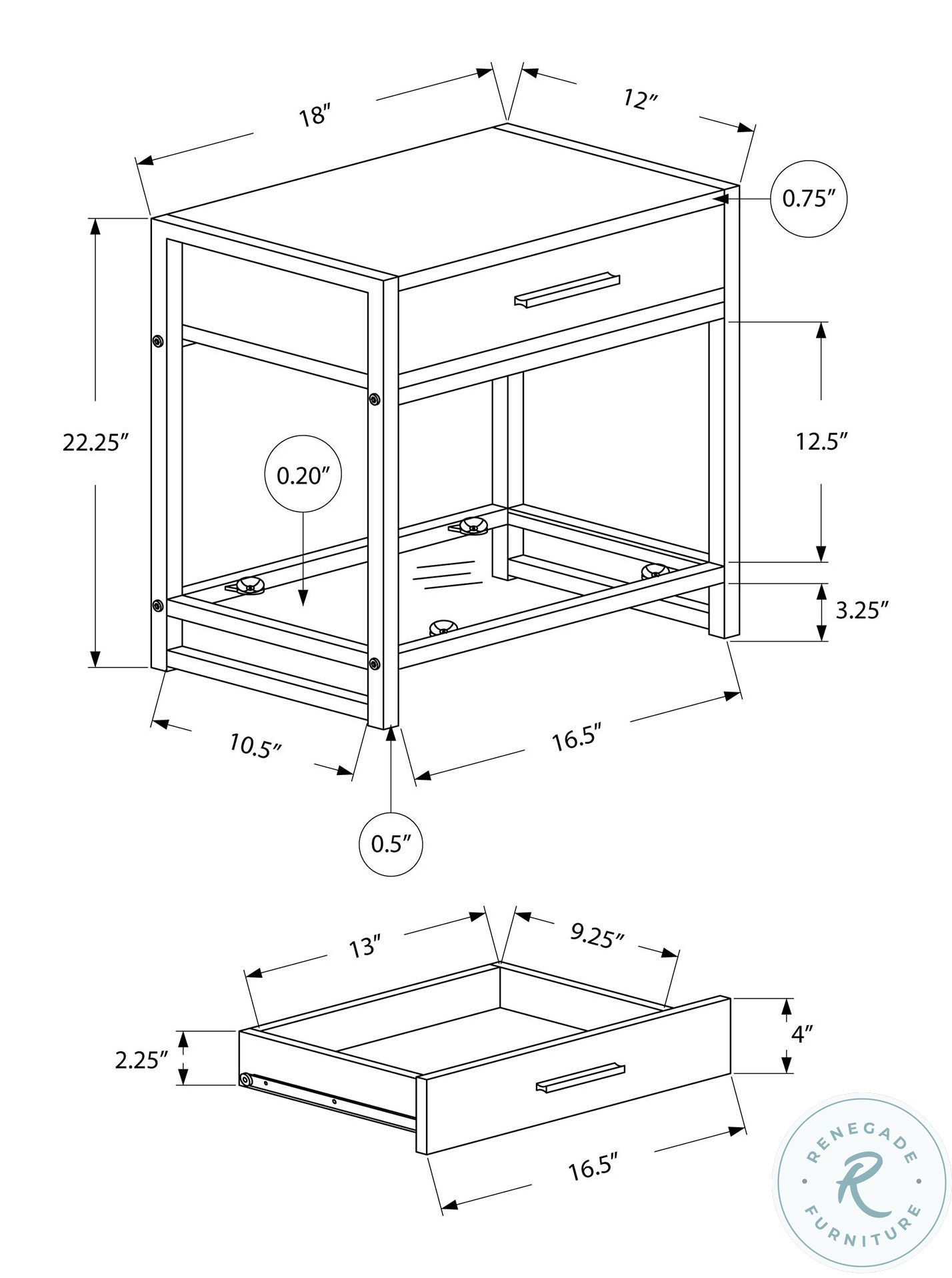 White and Silver Metal 22" Accent Table 3503