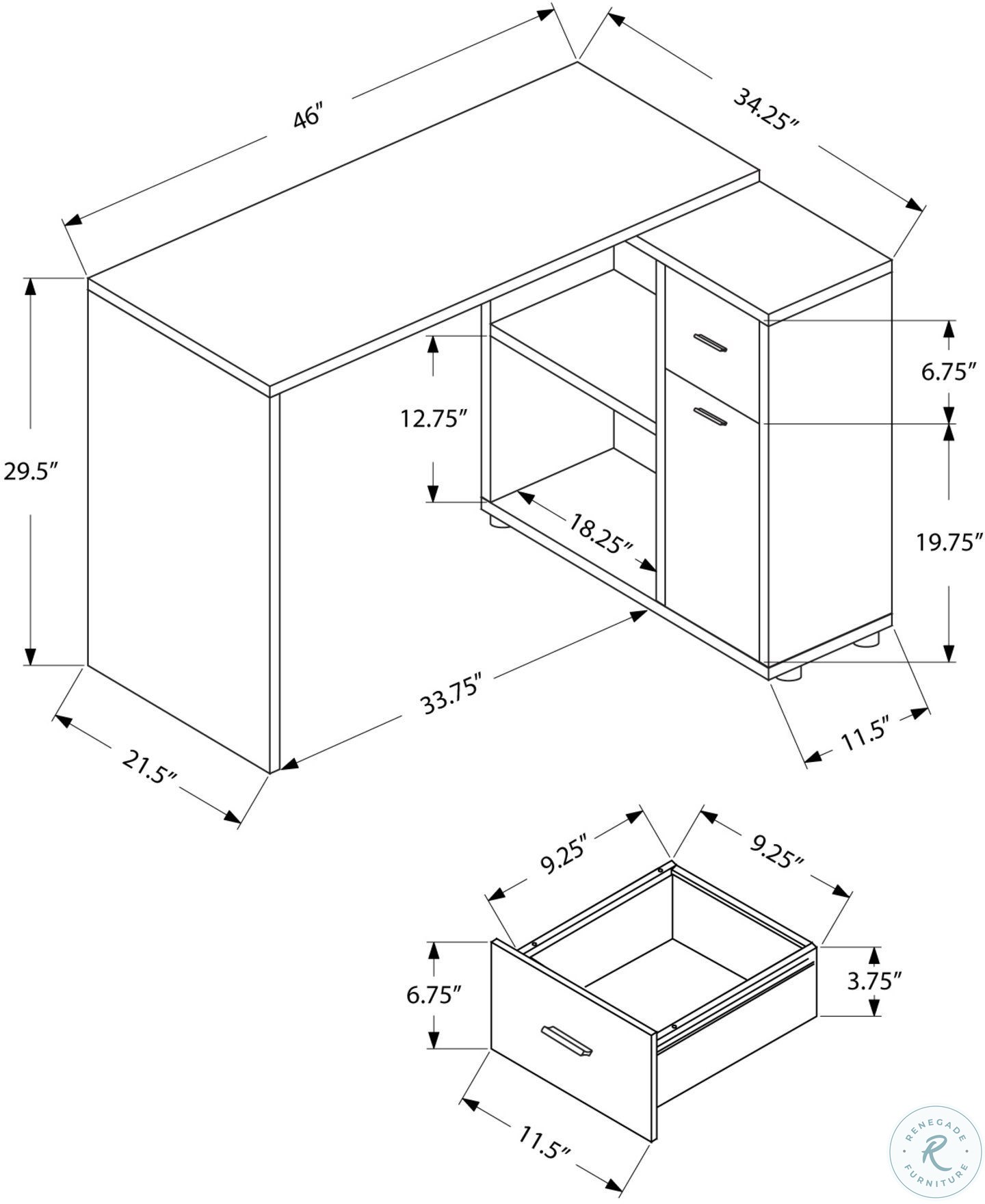 46" White Computer Desk with Storage 7350