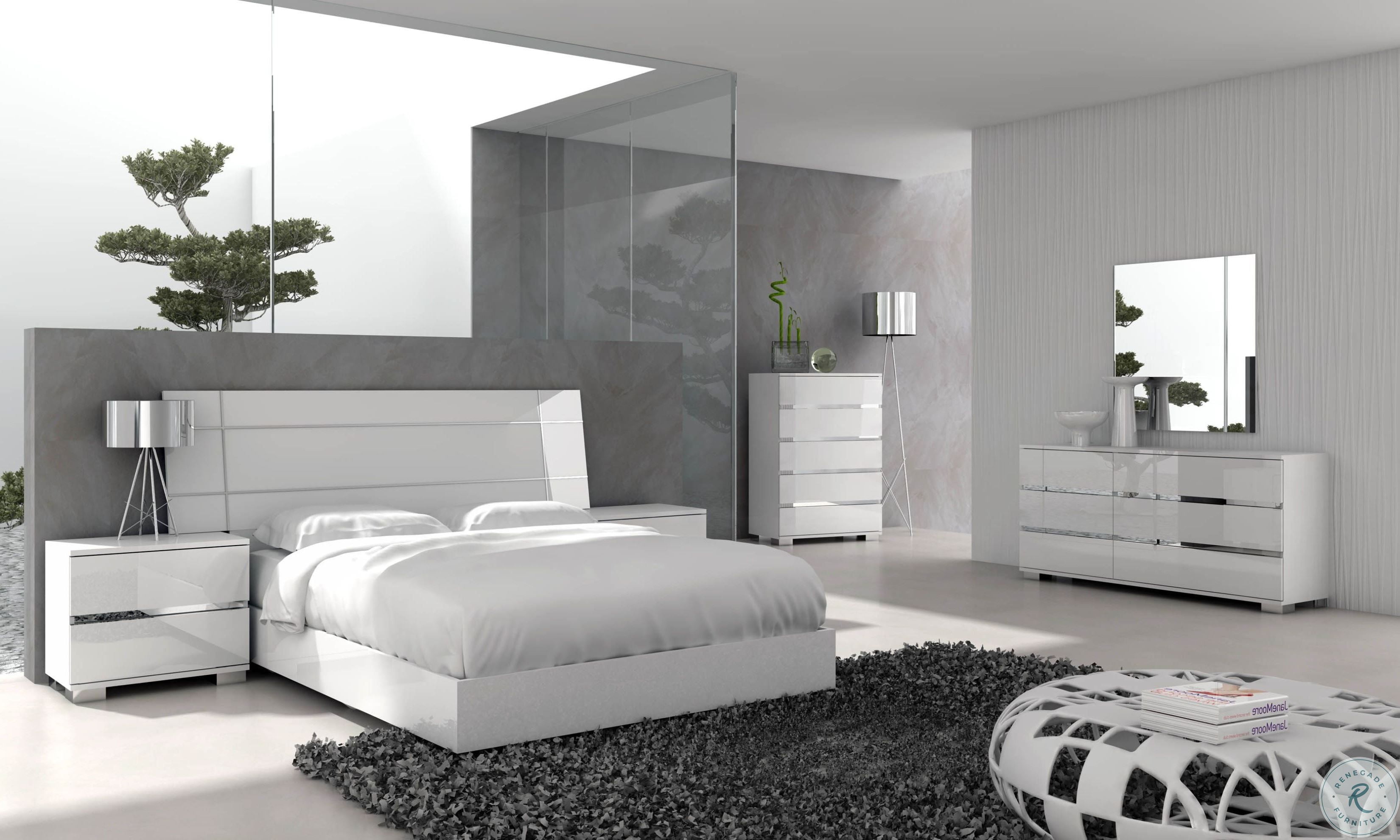 Vivente White High Gloss Icon Panel Bedroom Set