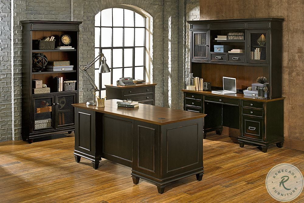 Hartford Distressed Black Credenza with Hutch