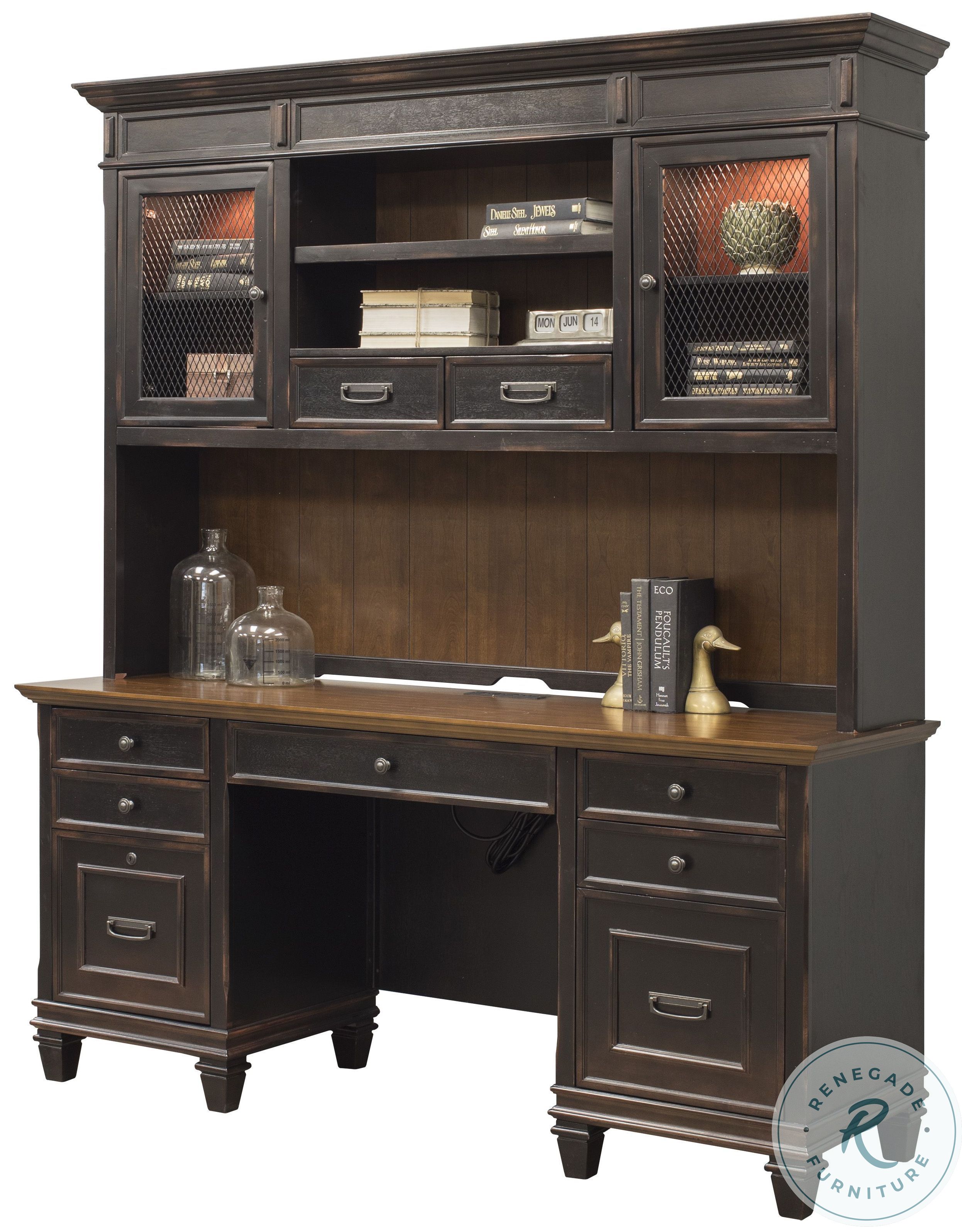 Hartford Distressed Black Credenza with Hutch