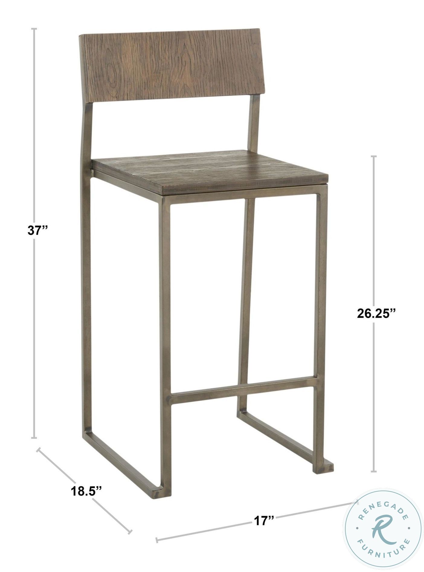 Fuji Antique Metal And Espresso Wood Counter Height Stool Set Of 2