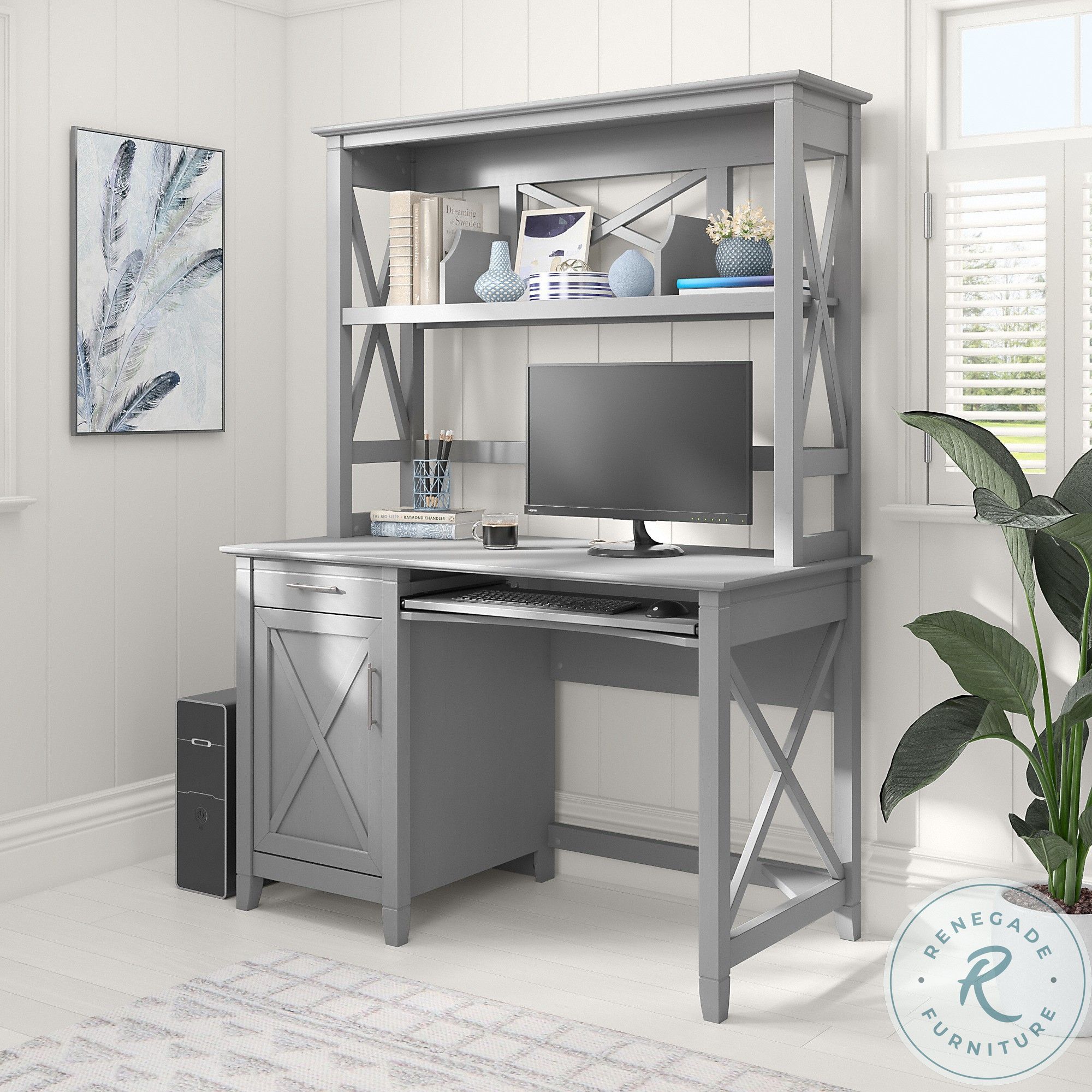 Key West Cape Cod Grey 48" Small Computer Home Office Set with Hutch