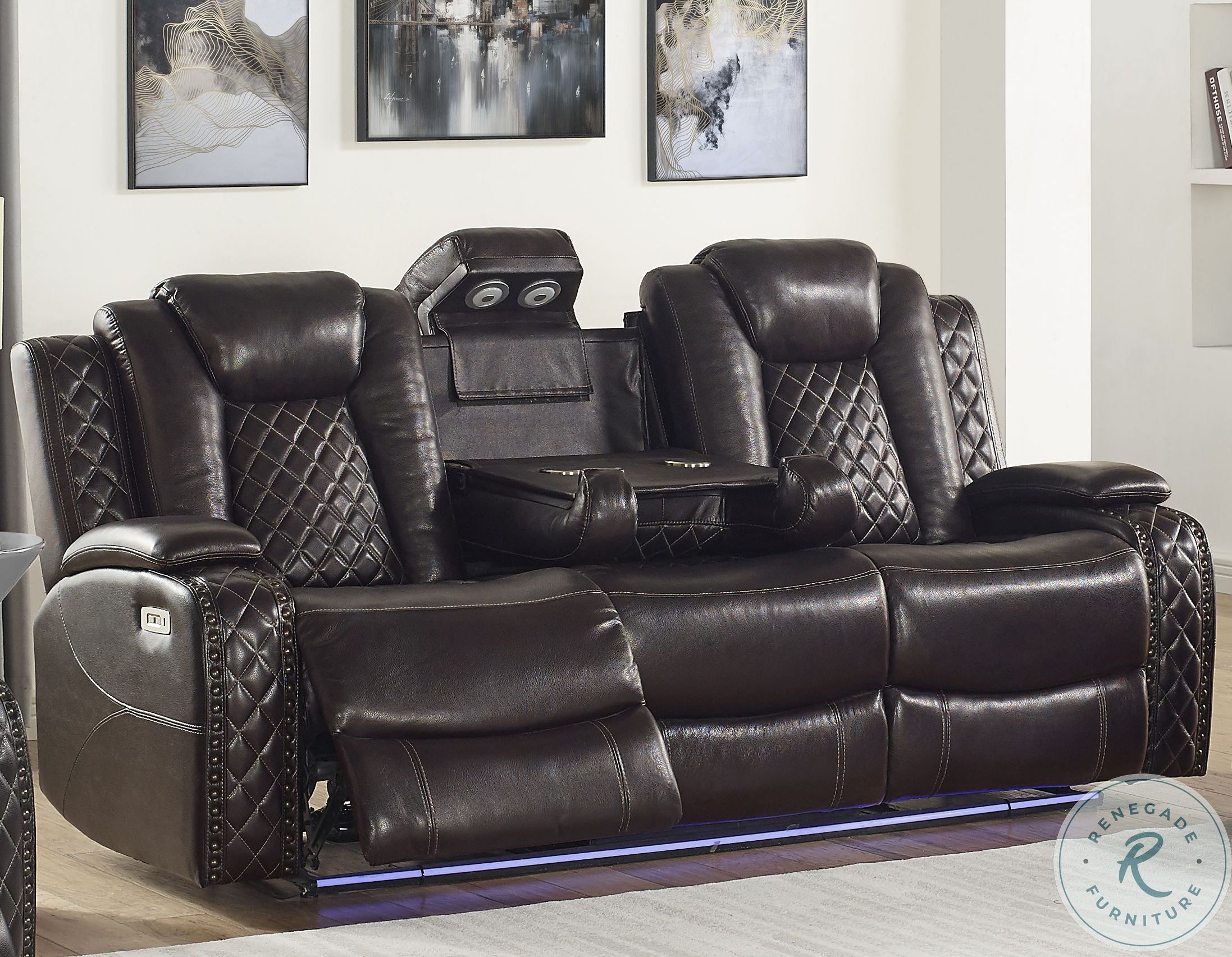 Joshua Dark Brown Leather Power Reclining Living Room Set With Power Headrest and Footrest