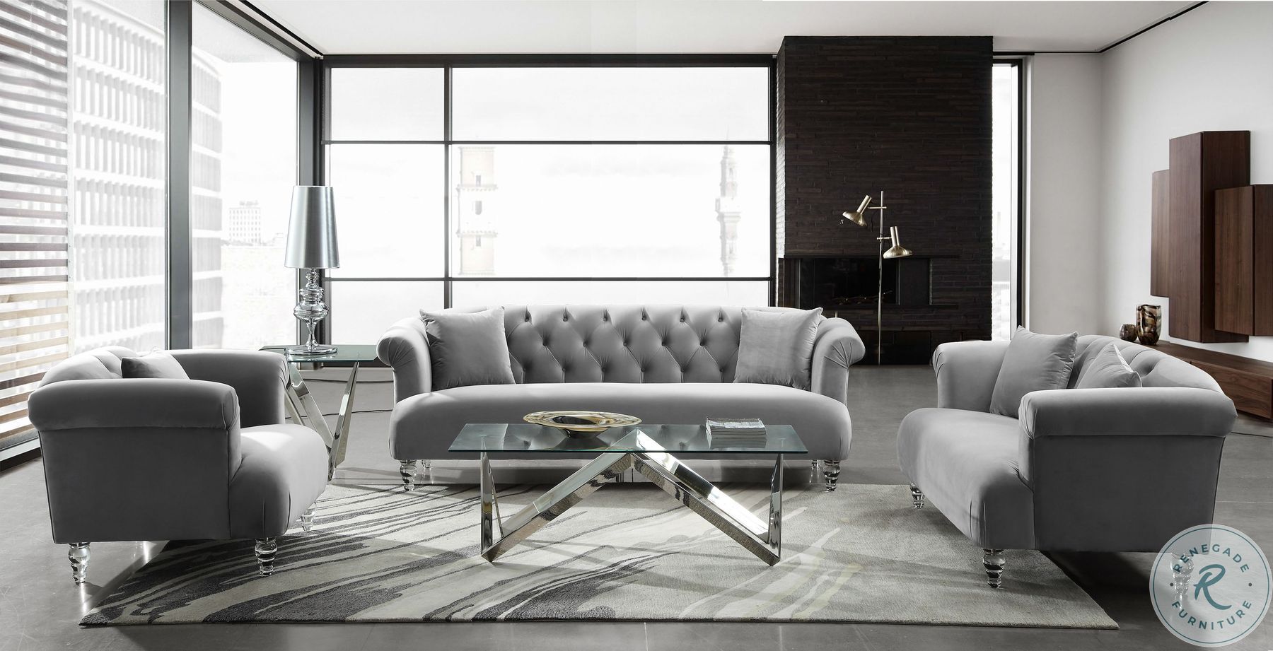 Elegance Grey Velvet Living Room Set LCEG3GR