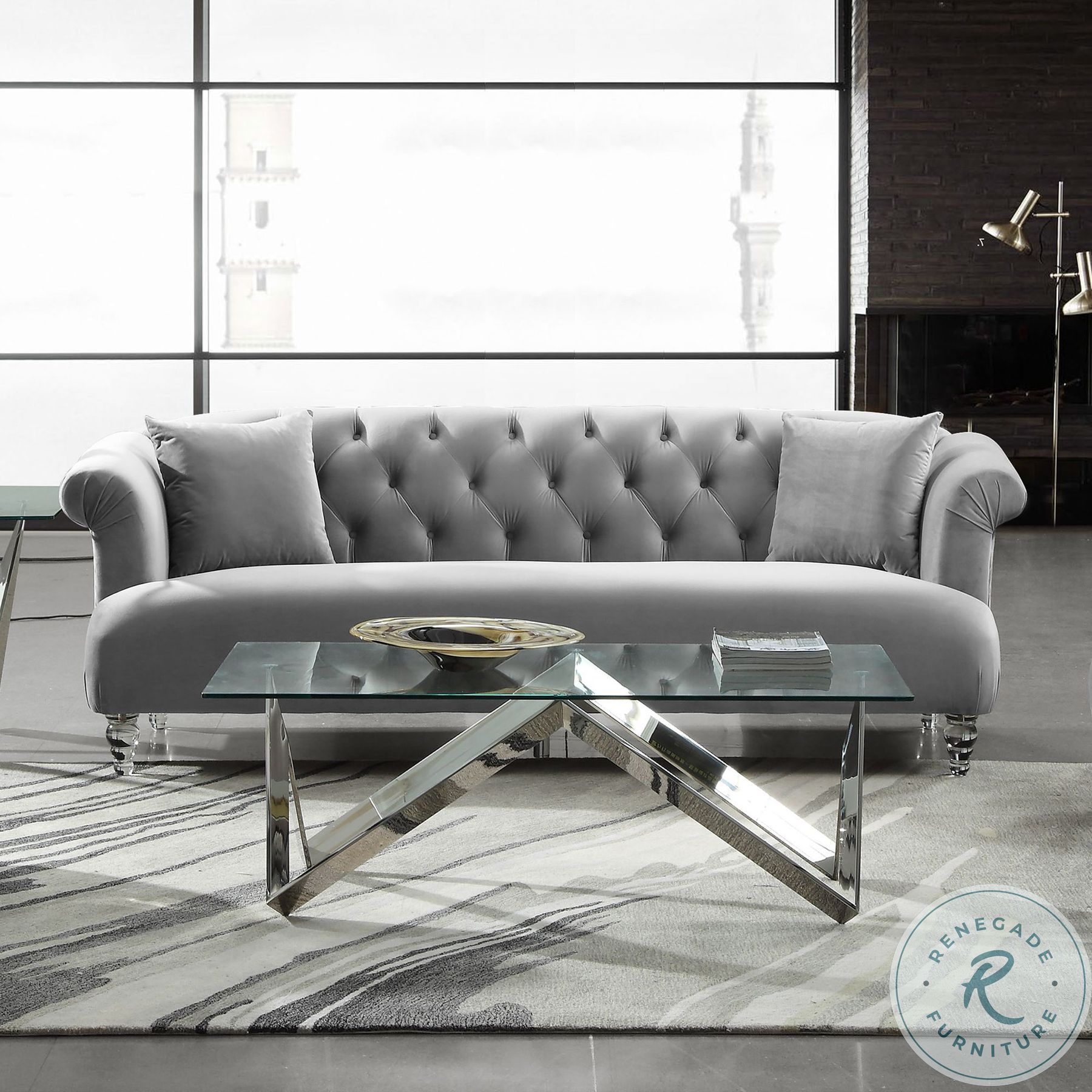 Elegance Grey Velvet Living Room Set LCEG3GR