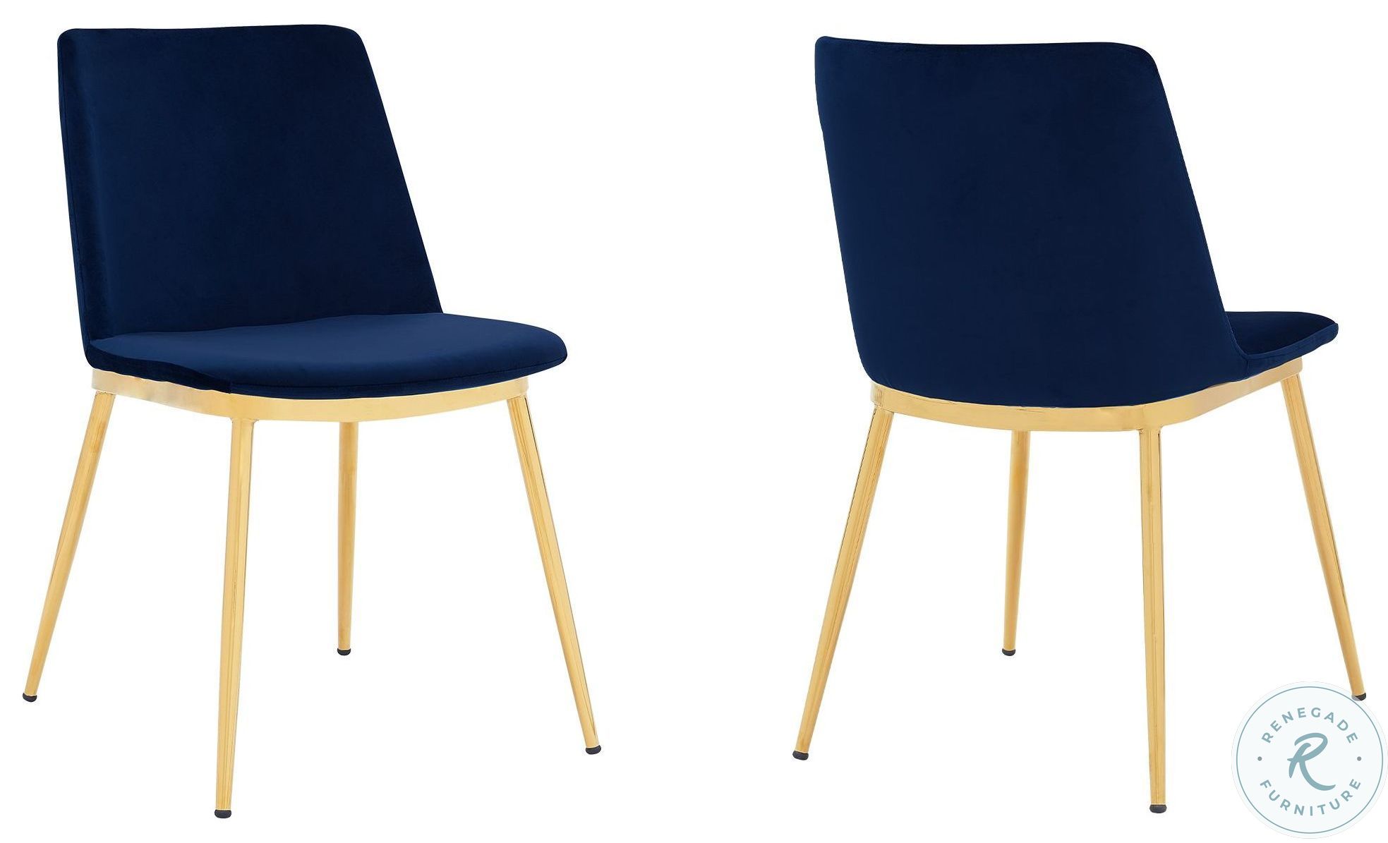 Messina Modern Blue Velvet and Gold Metal Leg Dining Chair Set of 2
