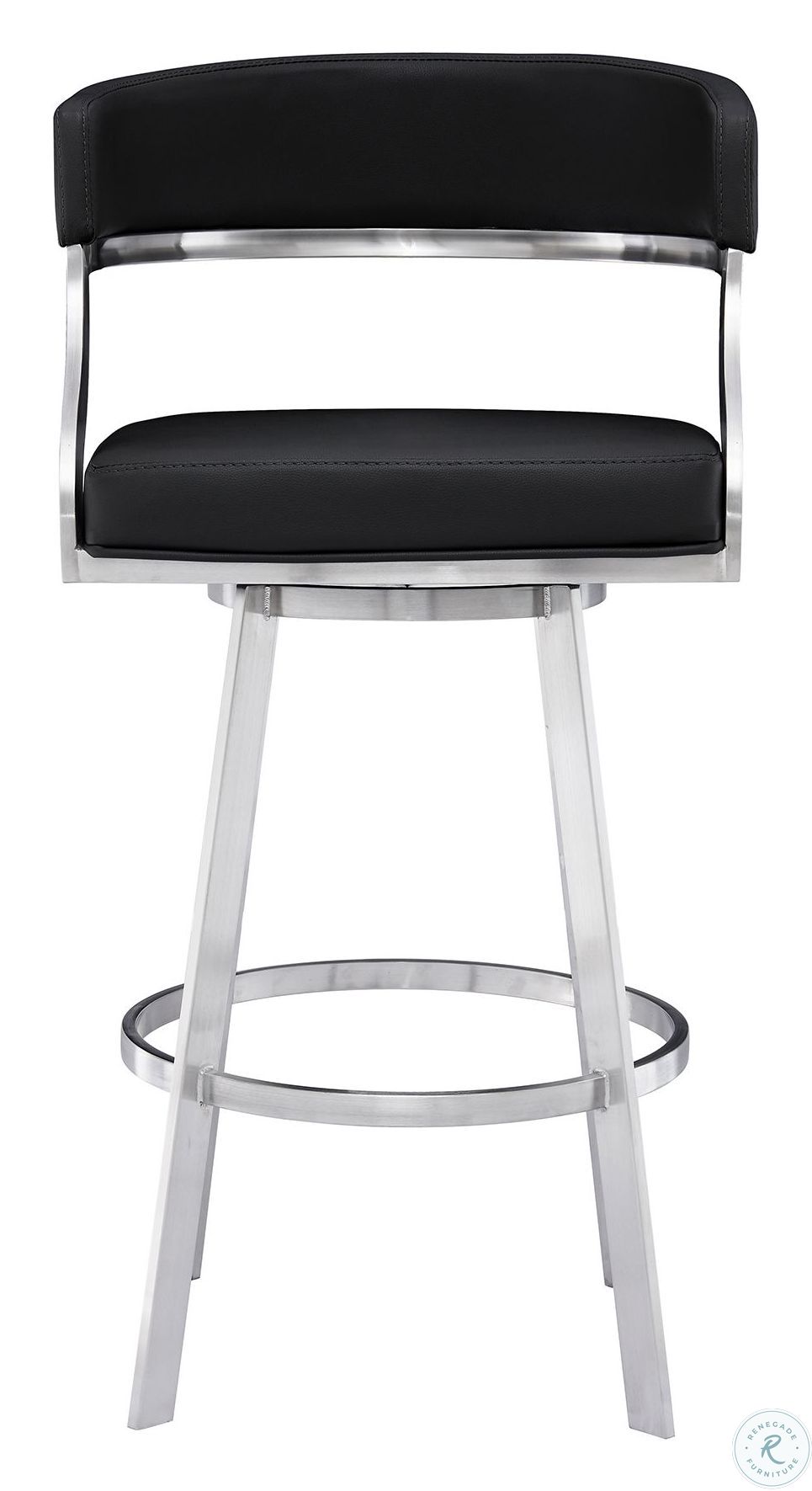 Saturn Brushed Stainless Steel And Black Faux Leather 26" Counter