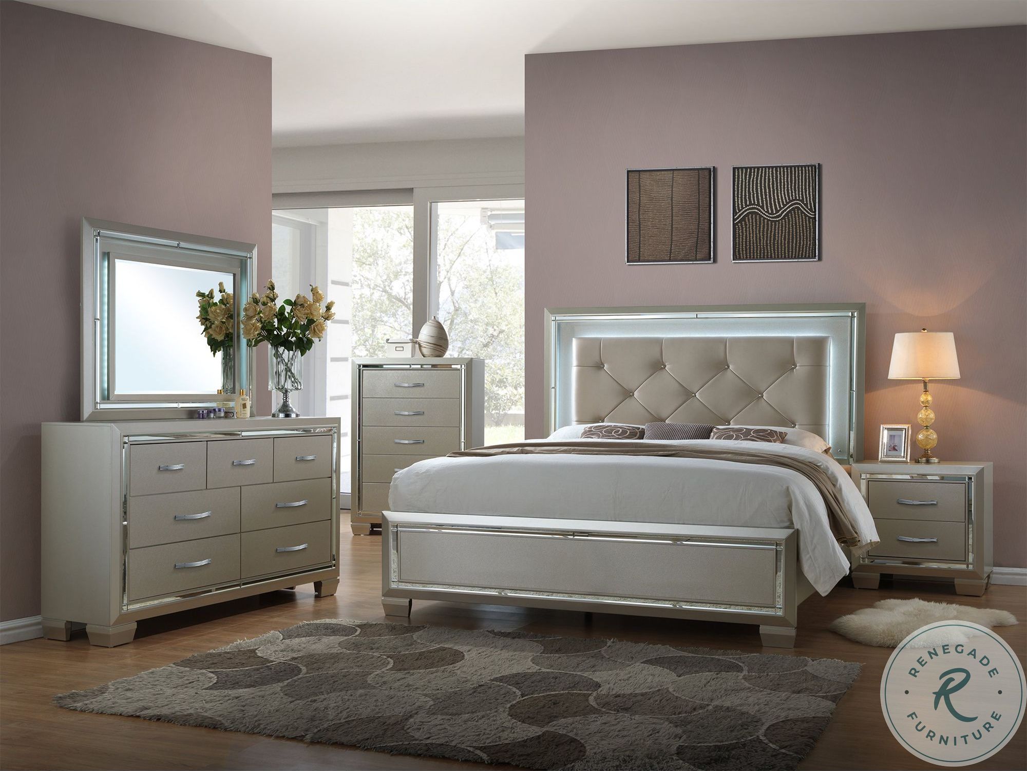 Glamour Champagne Panel Bedroom Set LT100QB