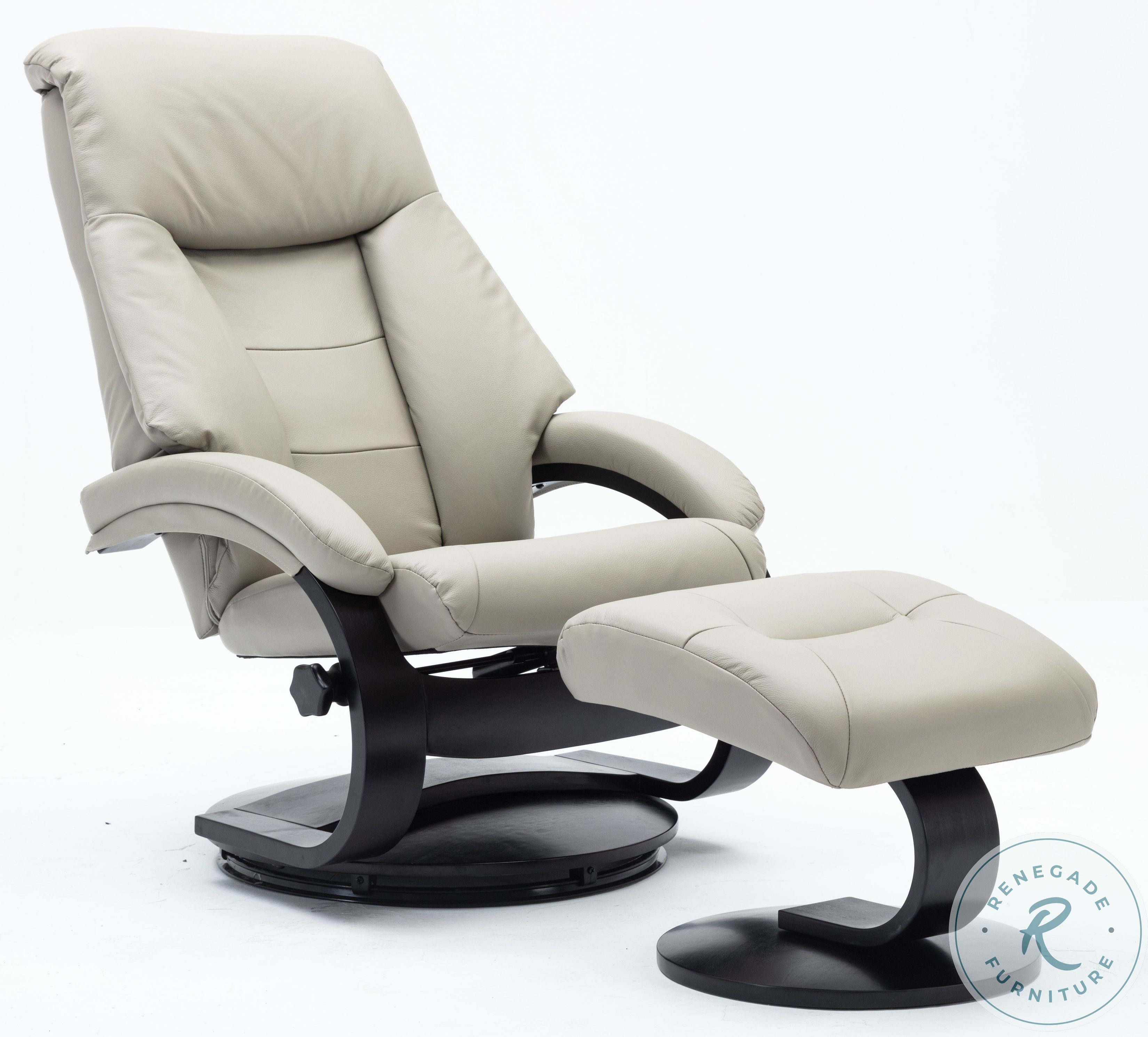 RelaxR Putty Top Grain Leather Montreal Recliner and Ottoman with