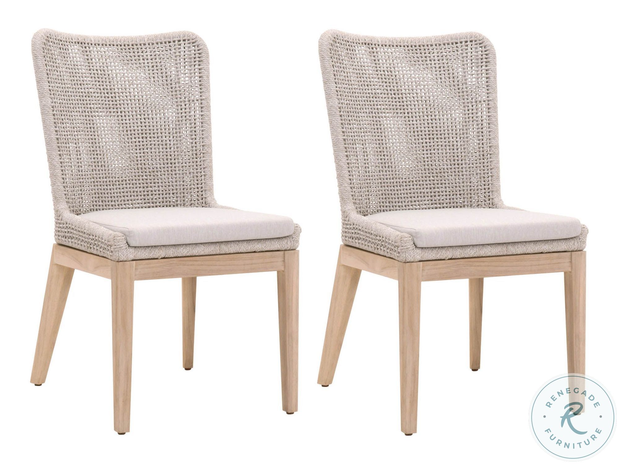 Woven Taupe And White Flat Rope Mesh Outdoor Dining Chair Set Of 2