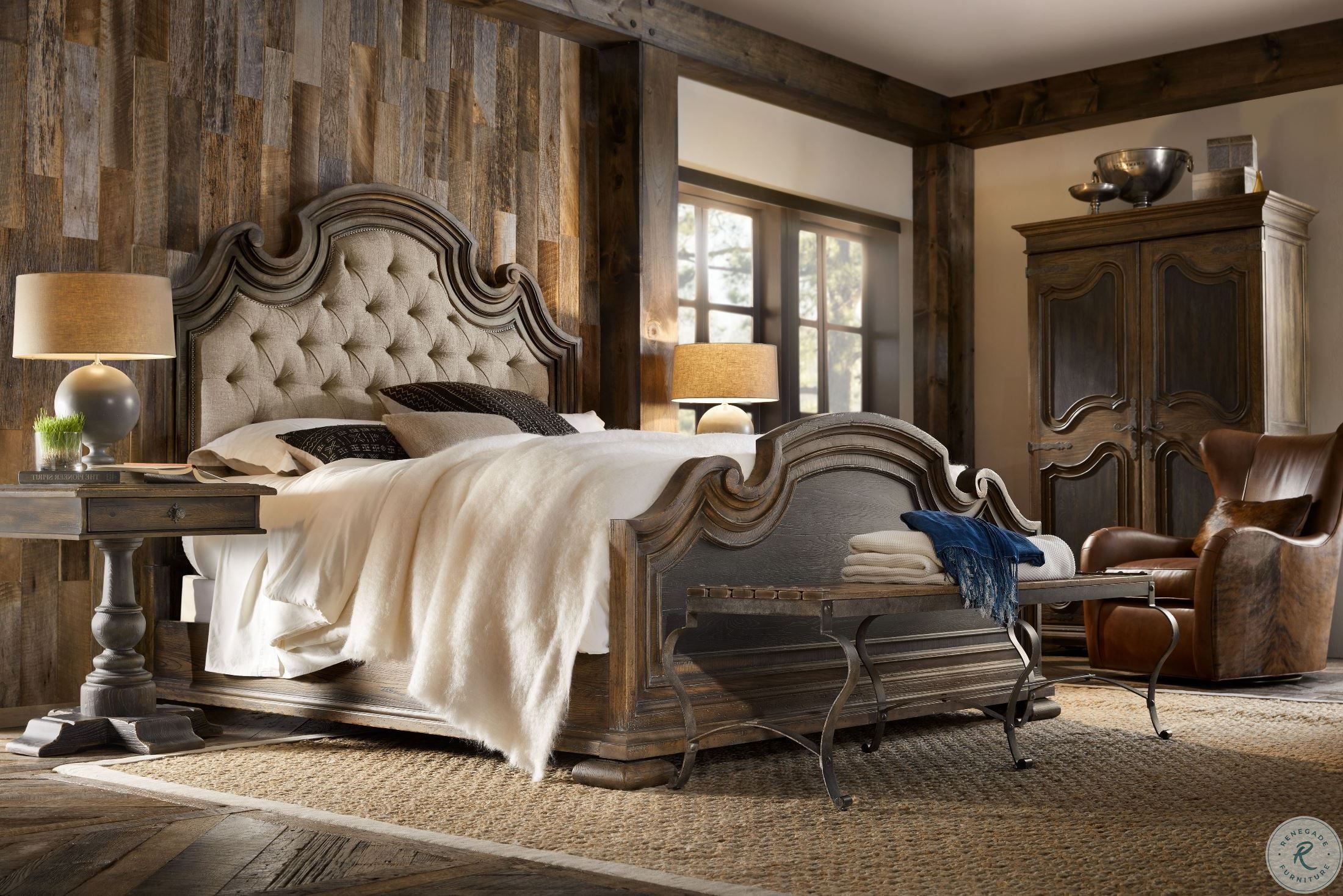 Hill Country Fair Oaks Saddle Brown and Black Upholstered Bedroom Set
