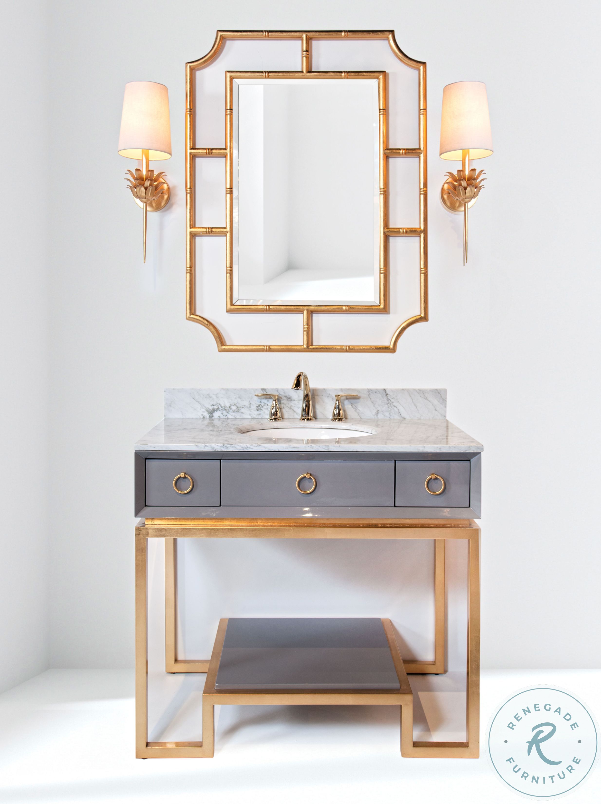 Owen Grey And Gold Leaf Lacquer 2 Drawers Bathroom Vanity