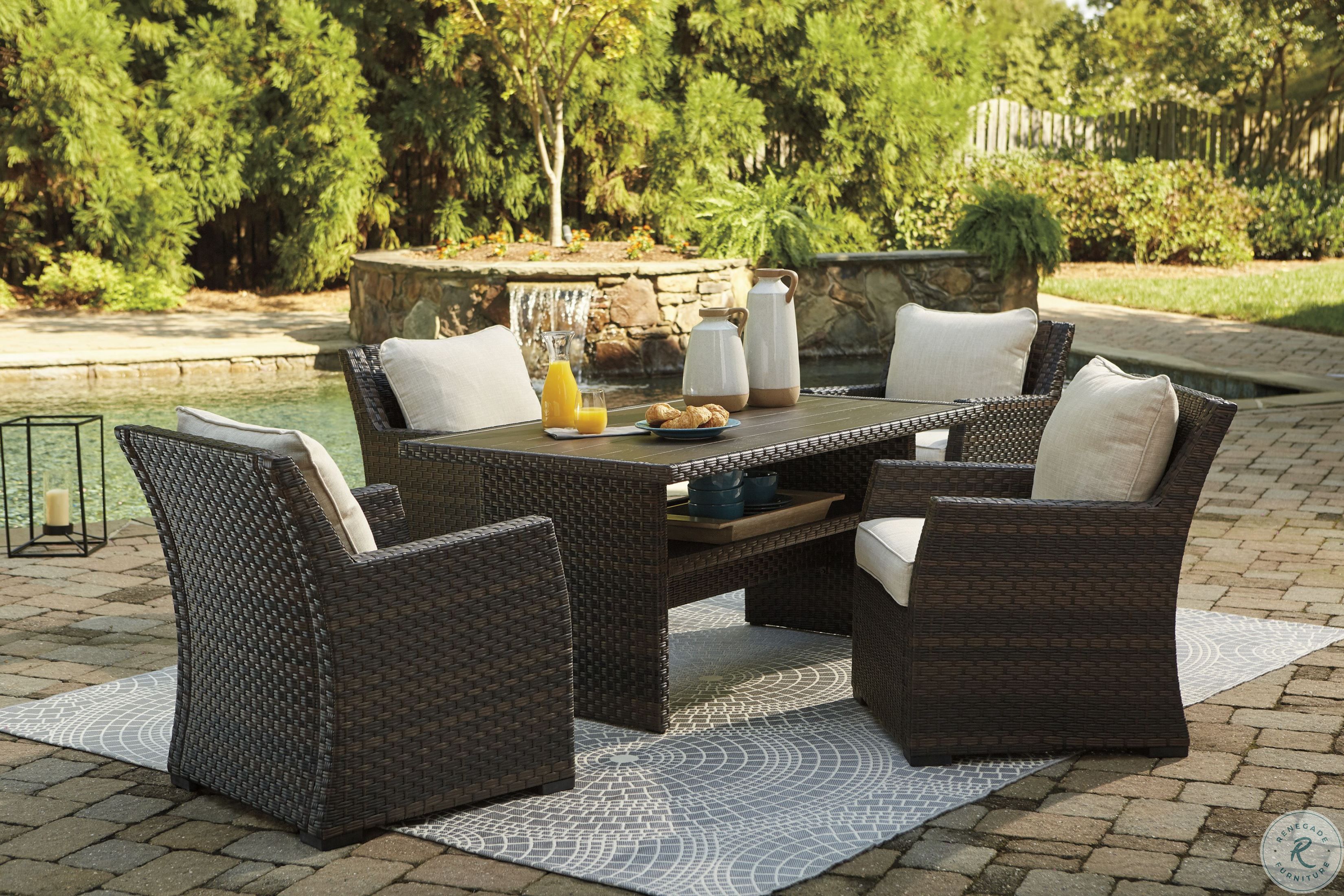 Easy Isle Dark Brown And Beige Outdoor Rectangular Dining Table