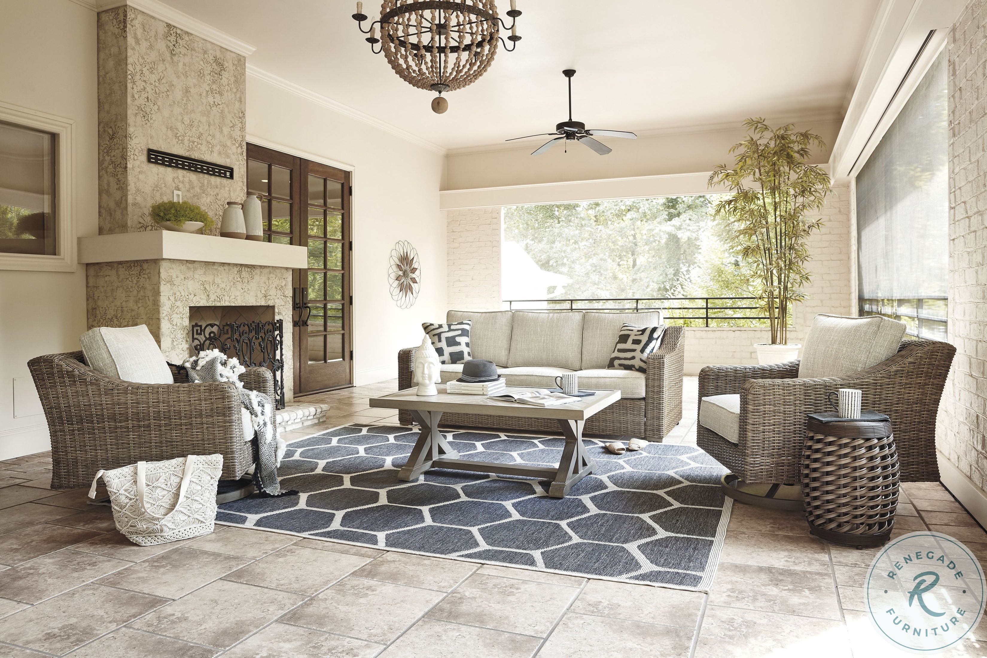 Beachcroft Beige Outdoor Living Room Set with Cushion