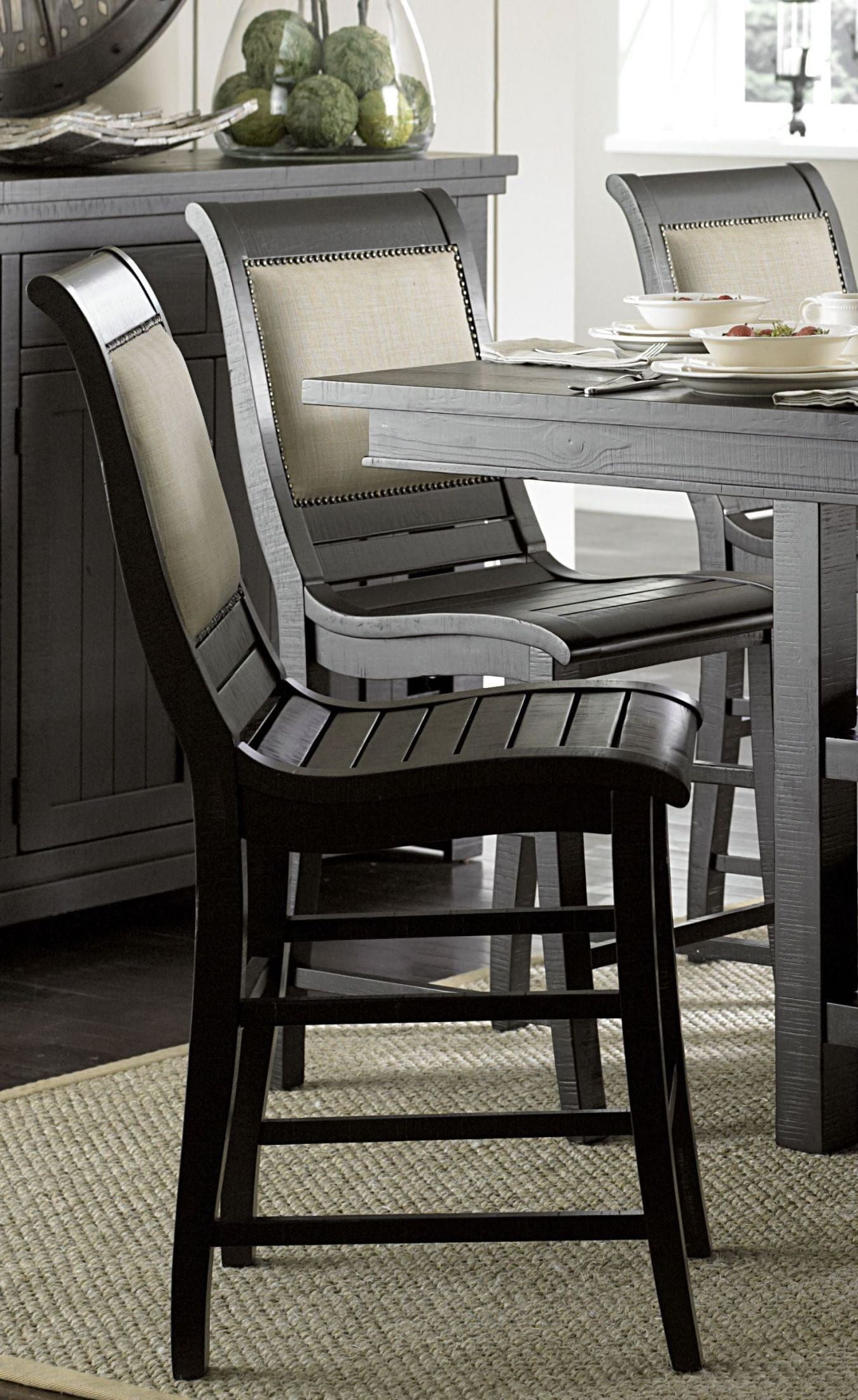 Willow Distressed Black Upholstered Counter Height Chair Set of 2