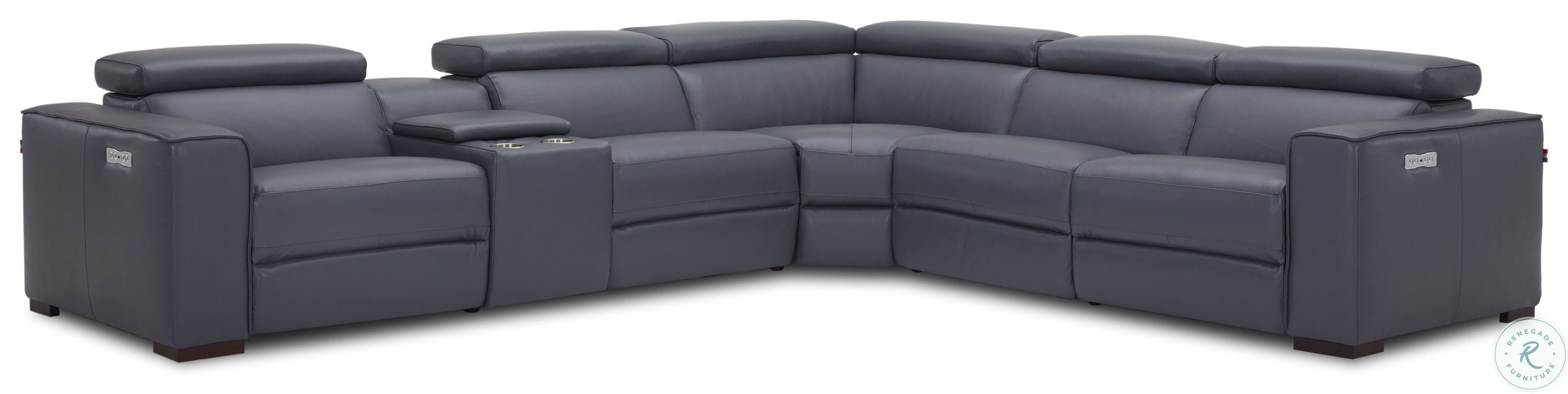 Picasso Blue Grey Leather Reclining Sectional