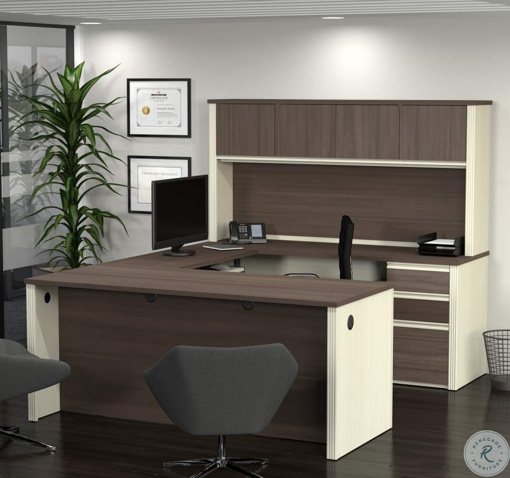 Prestige White Chocolate and Antigua U-Shaped Workstation with Two Pedestals