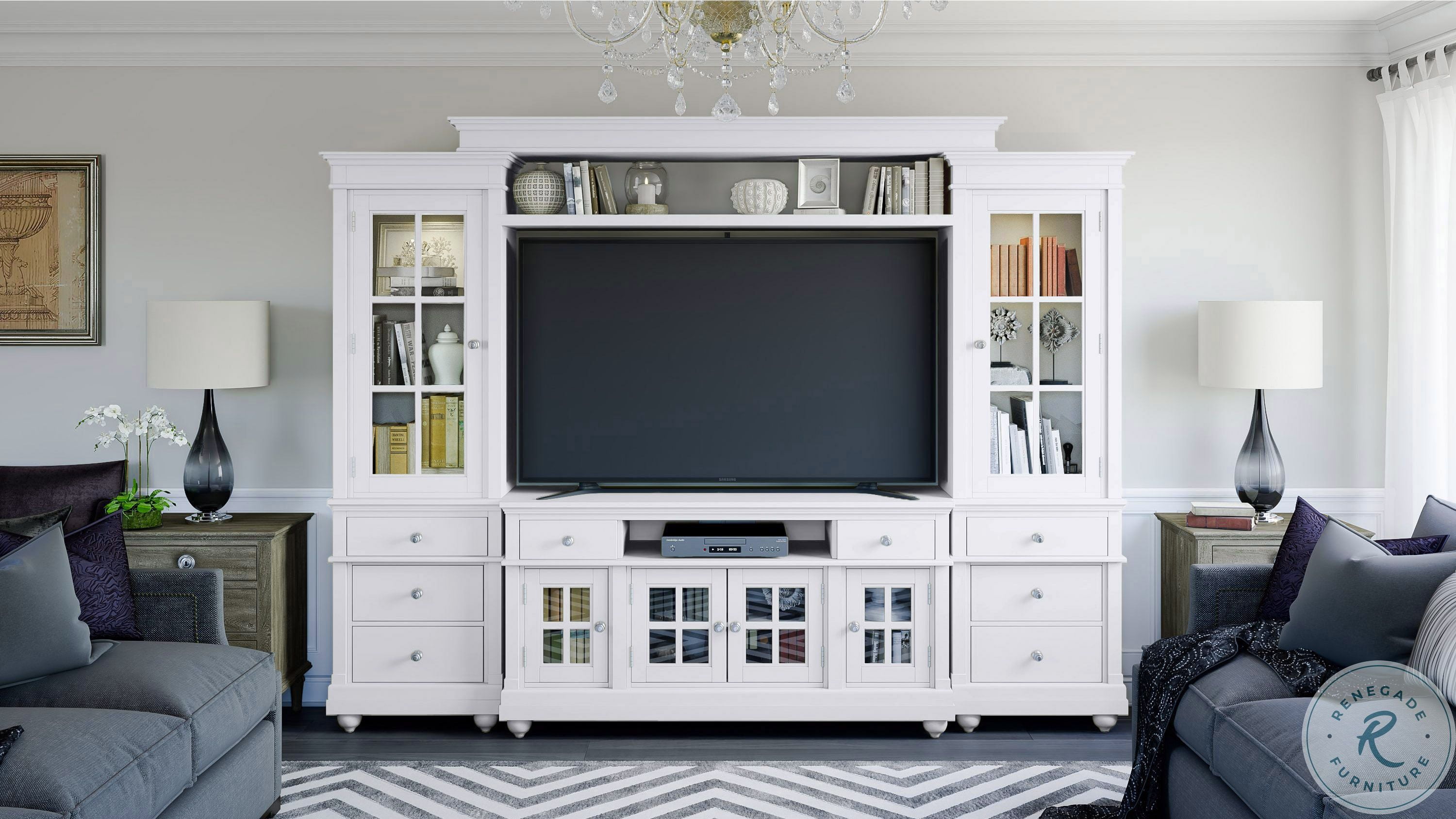 Hampton Antique White Entertainment Center