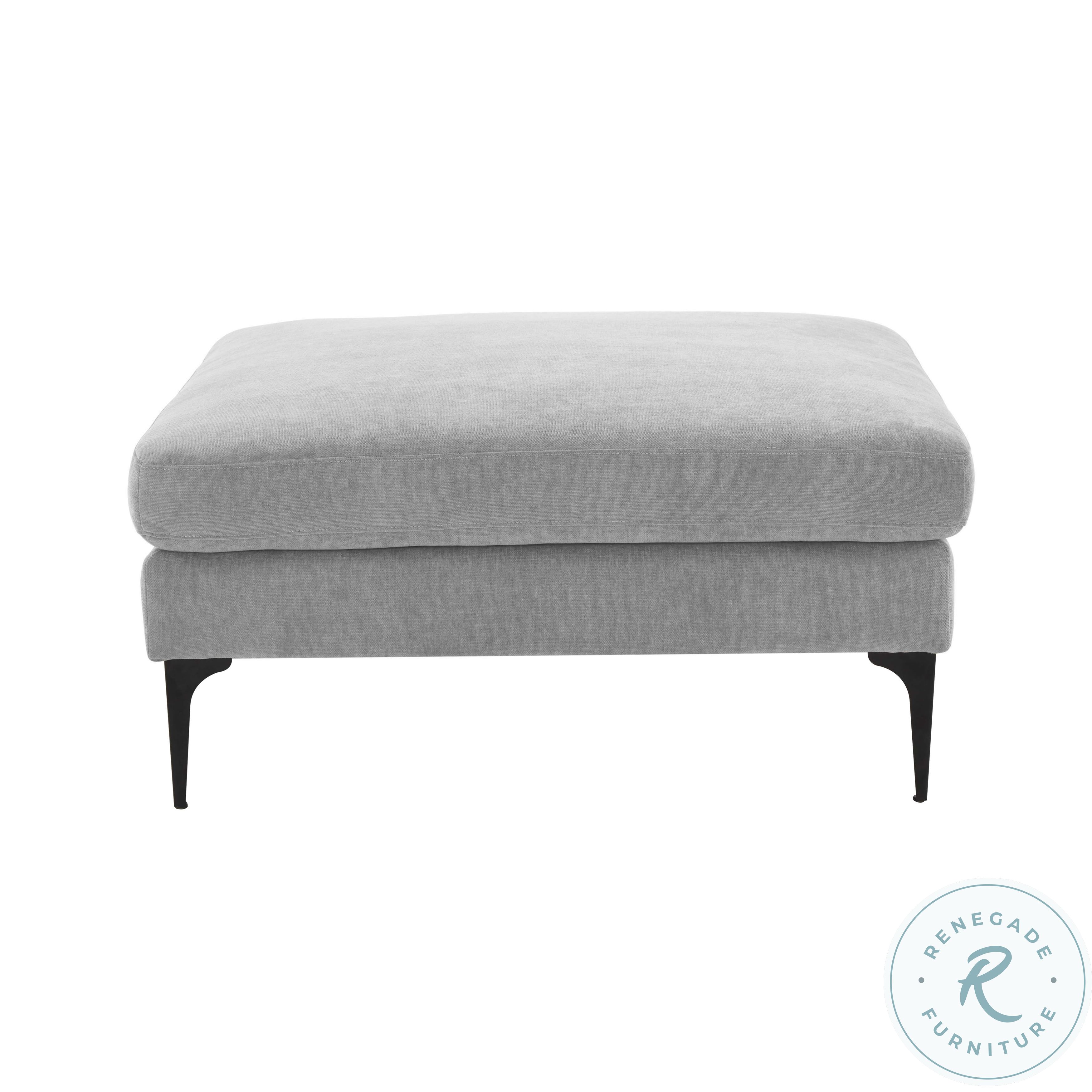 Serena Gray Velvet Ottoman with Black Legs L05131BLK