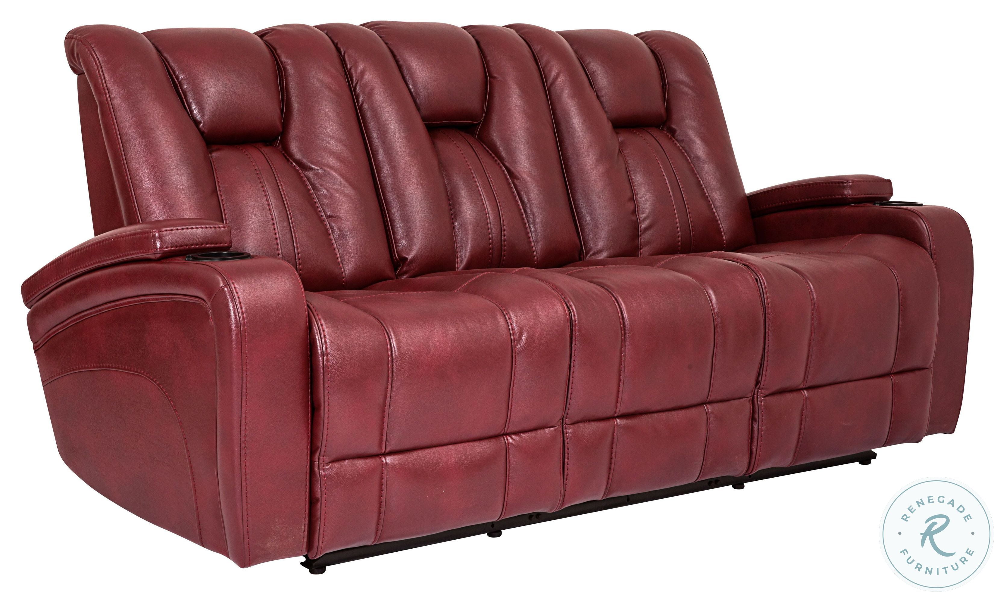 Dakota Red Dual Power Reclining Sofa with Power Headrest and Drop Down Table