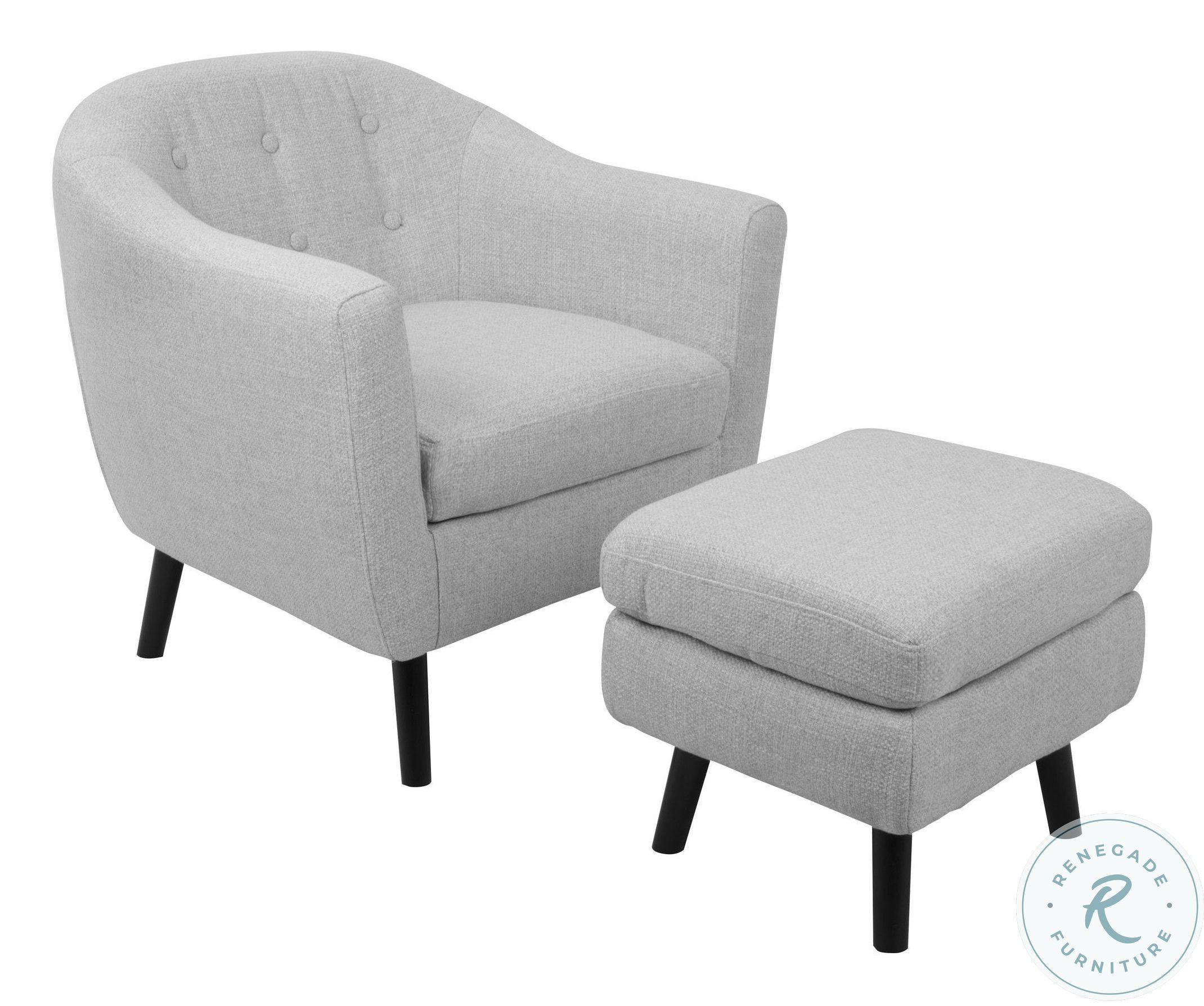 Rockwell Light Grey Noise Fabric Accent Chair And Ottoman