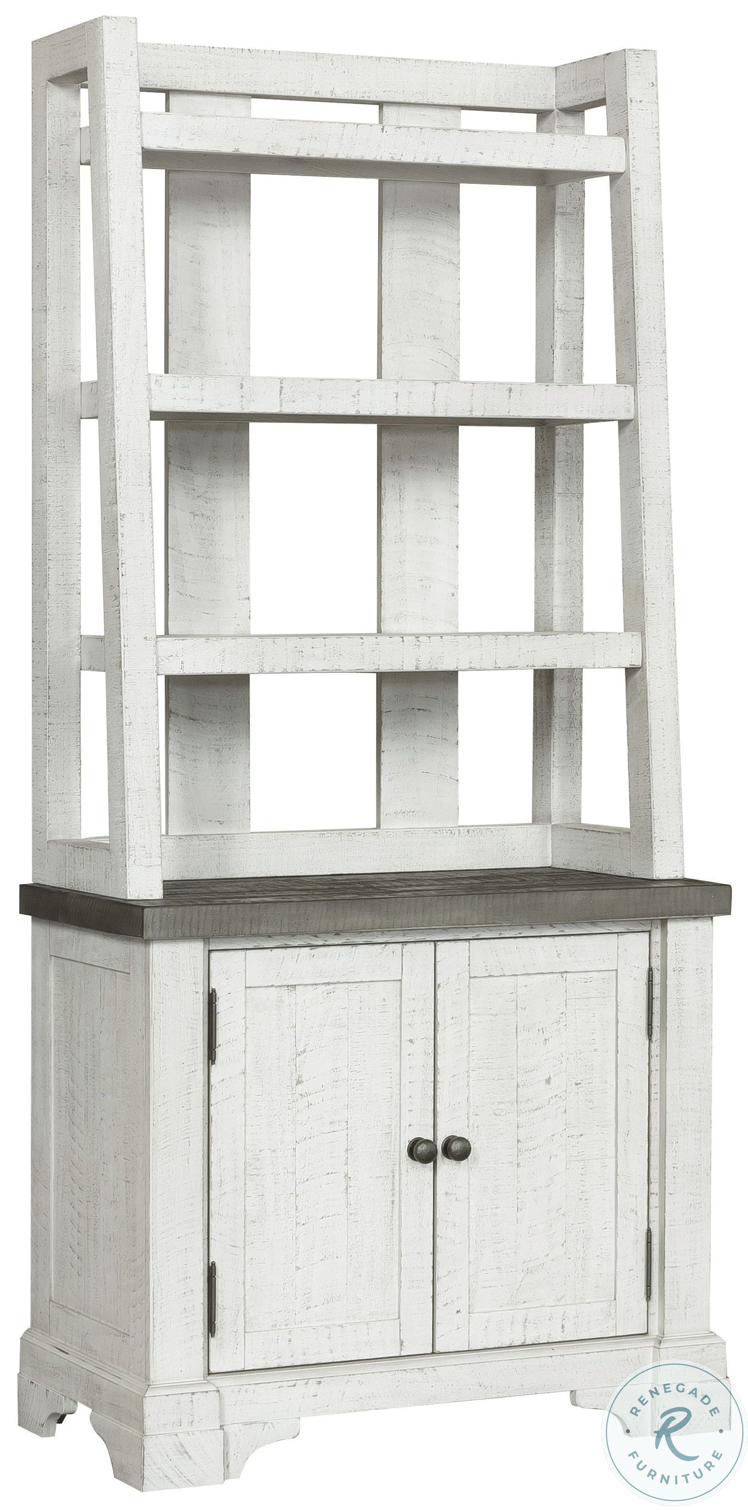 Valley Ridge Distressed White And Rustic Gray Bookcase with Hutch From