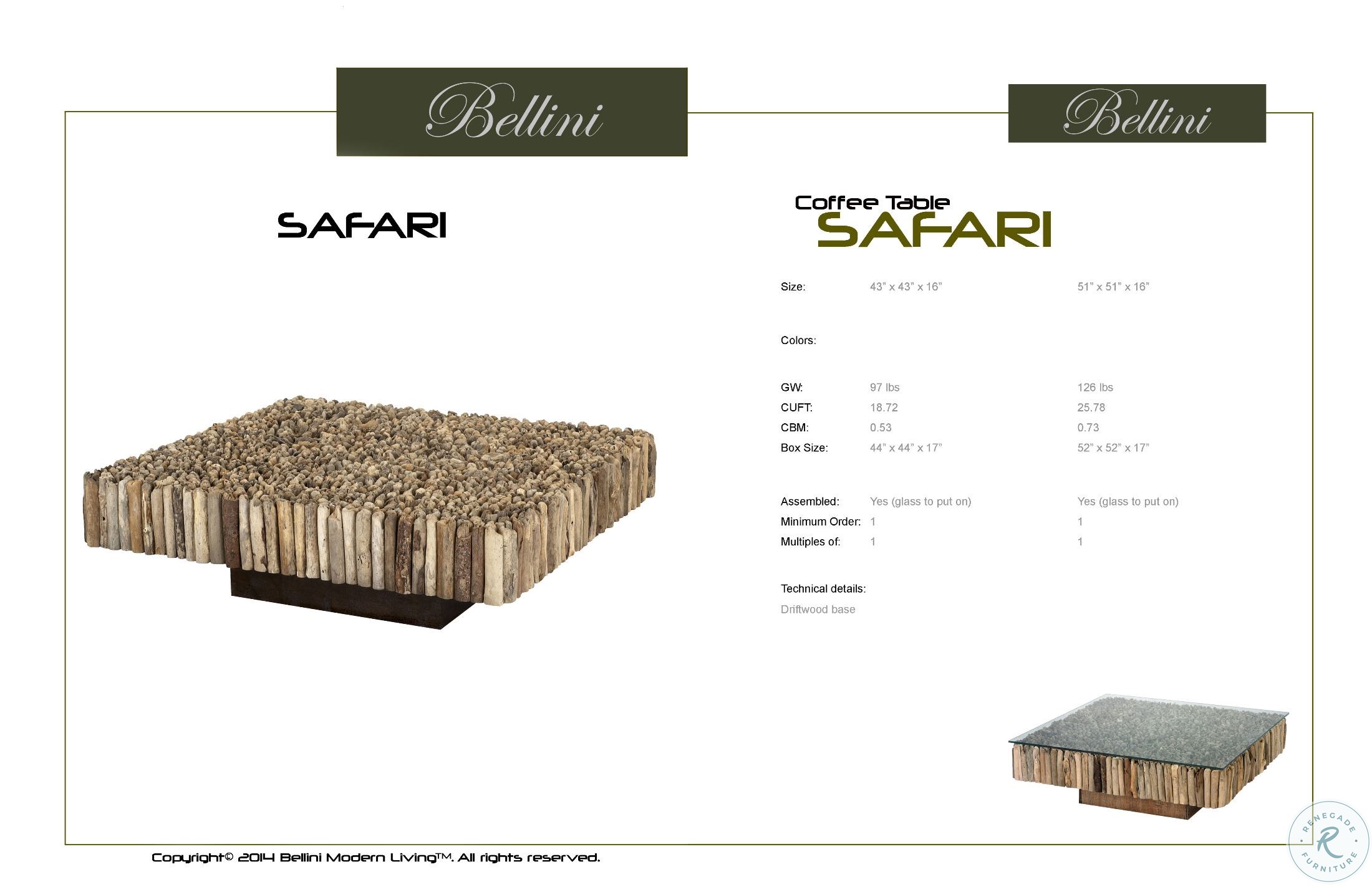 Safari 43" Natural Driftwood Coffee Table