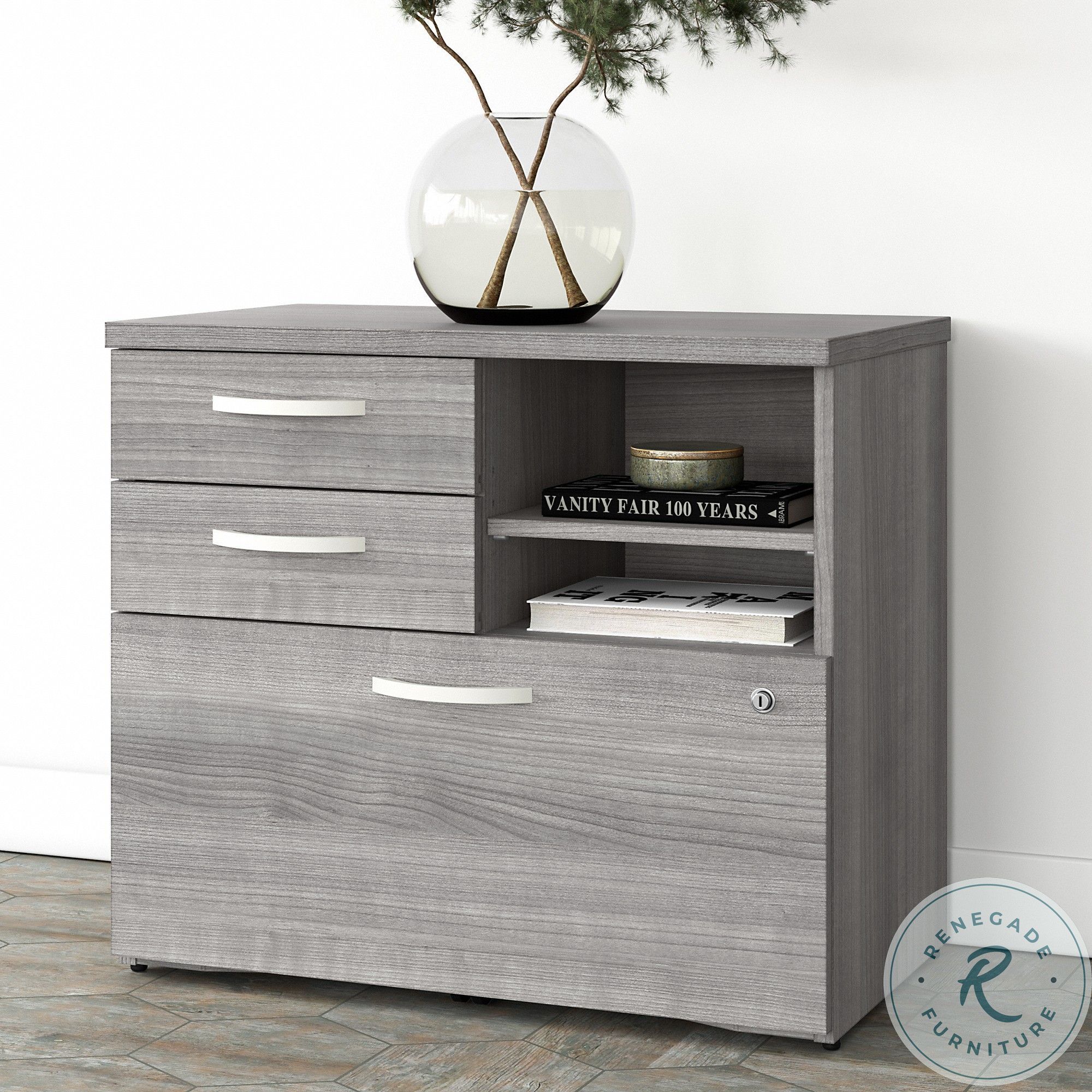 Studio A Platinum Gray Office Storage with Drawers and Shelves