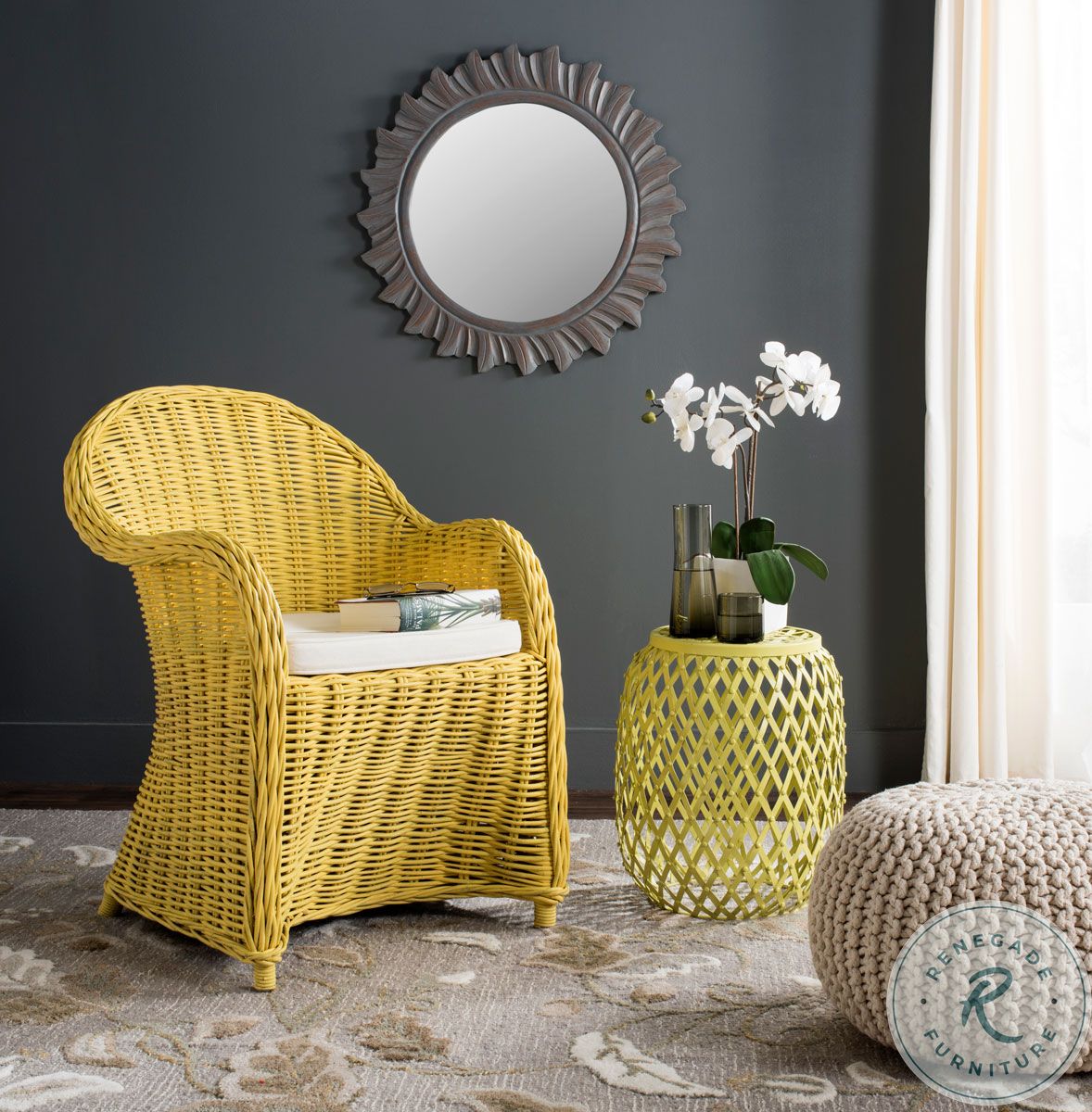 Callista Yellow Wicker Outdoor Club Chair