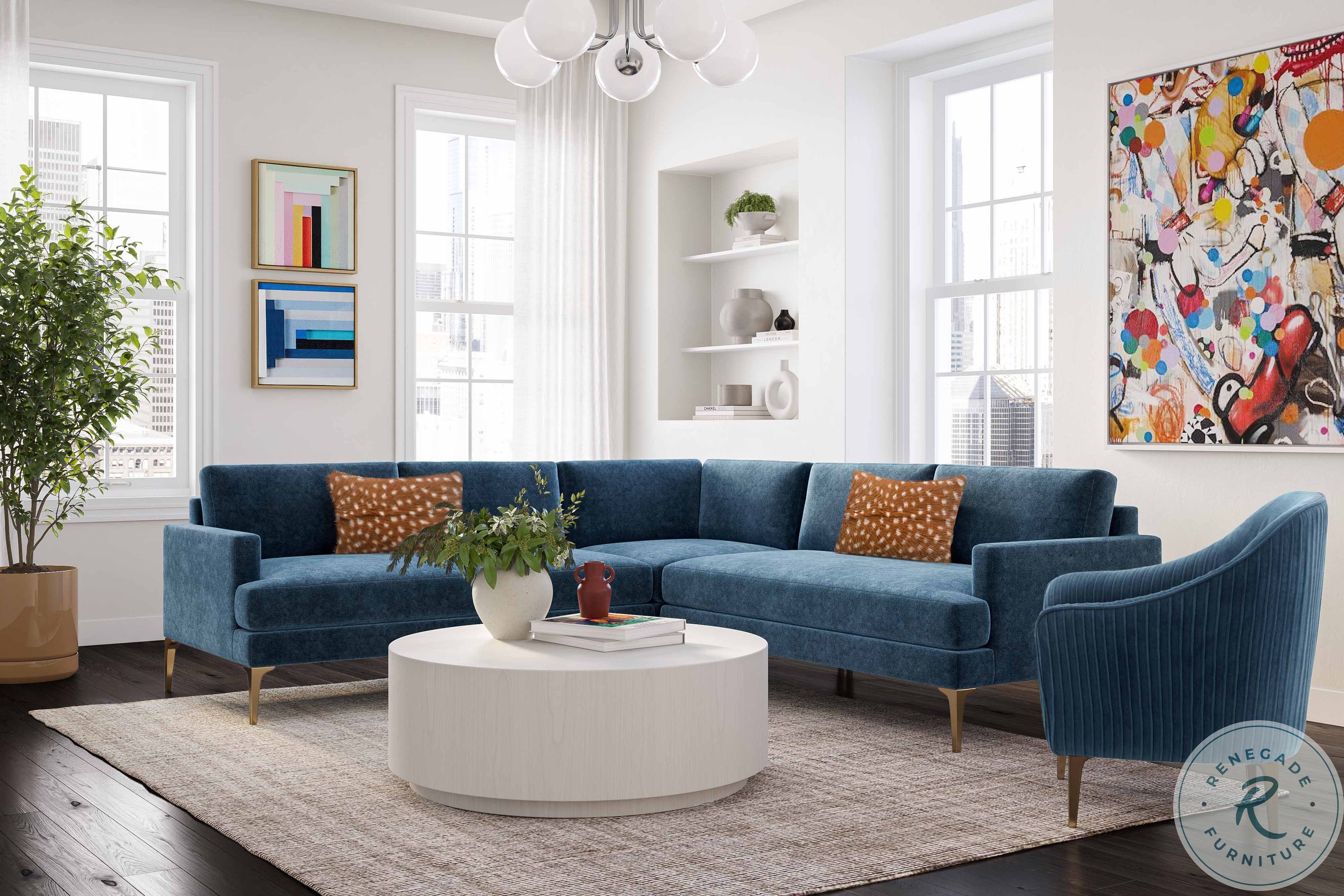 Serena Blue Velvet LSectional with Brass Legs L05120SEC