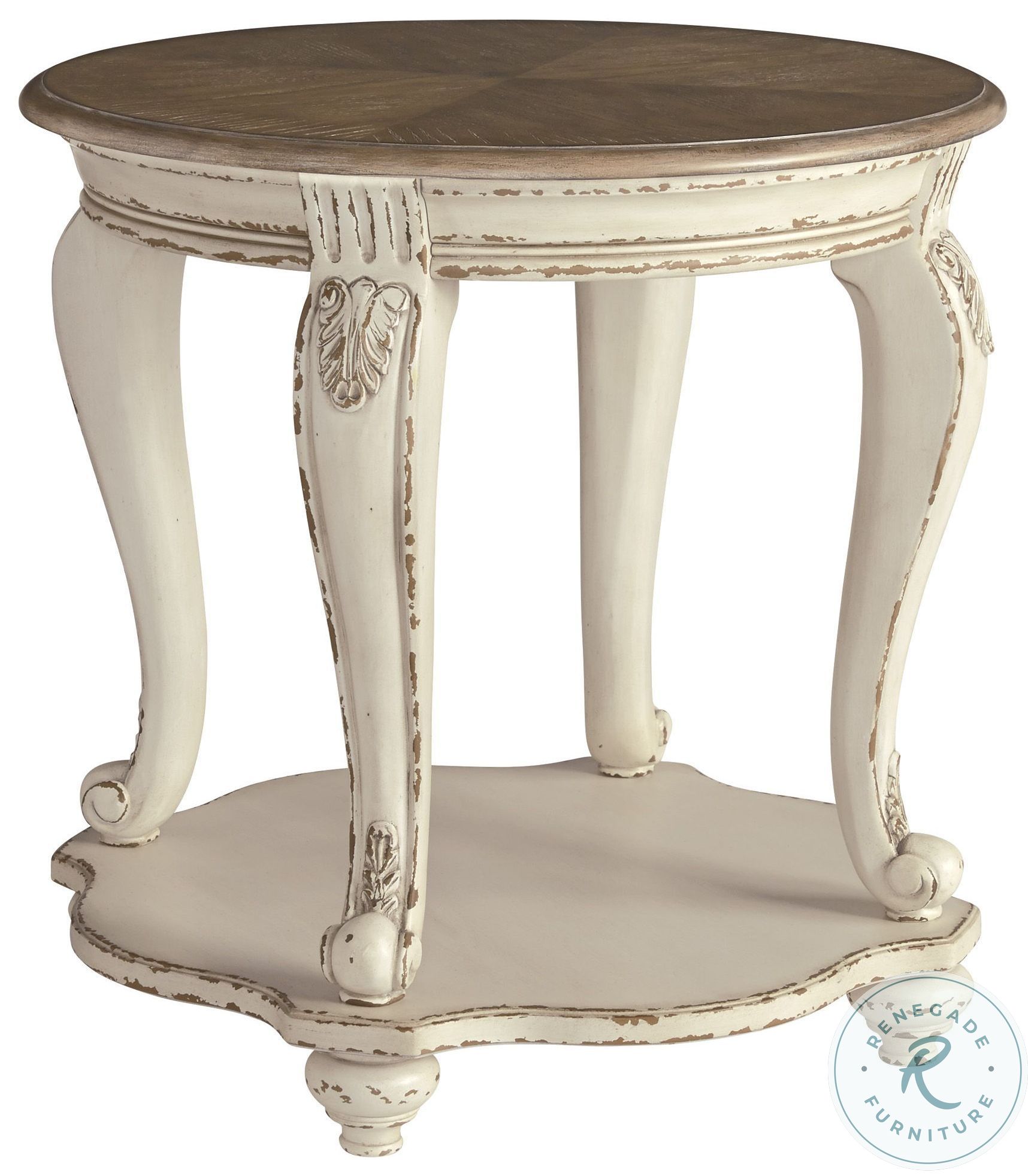 Realyn White and Brown Round End Table T7436