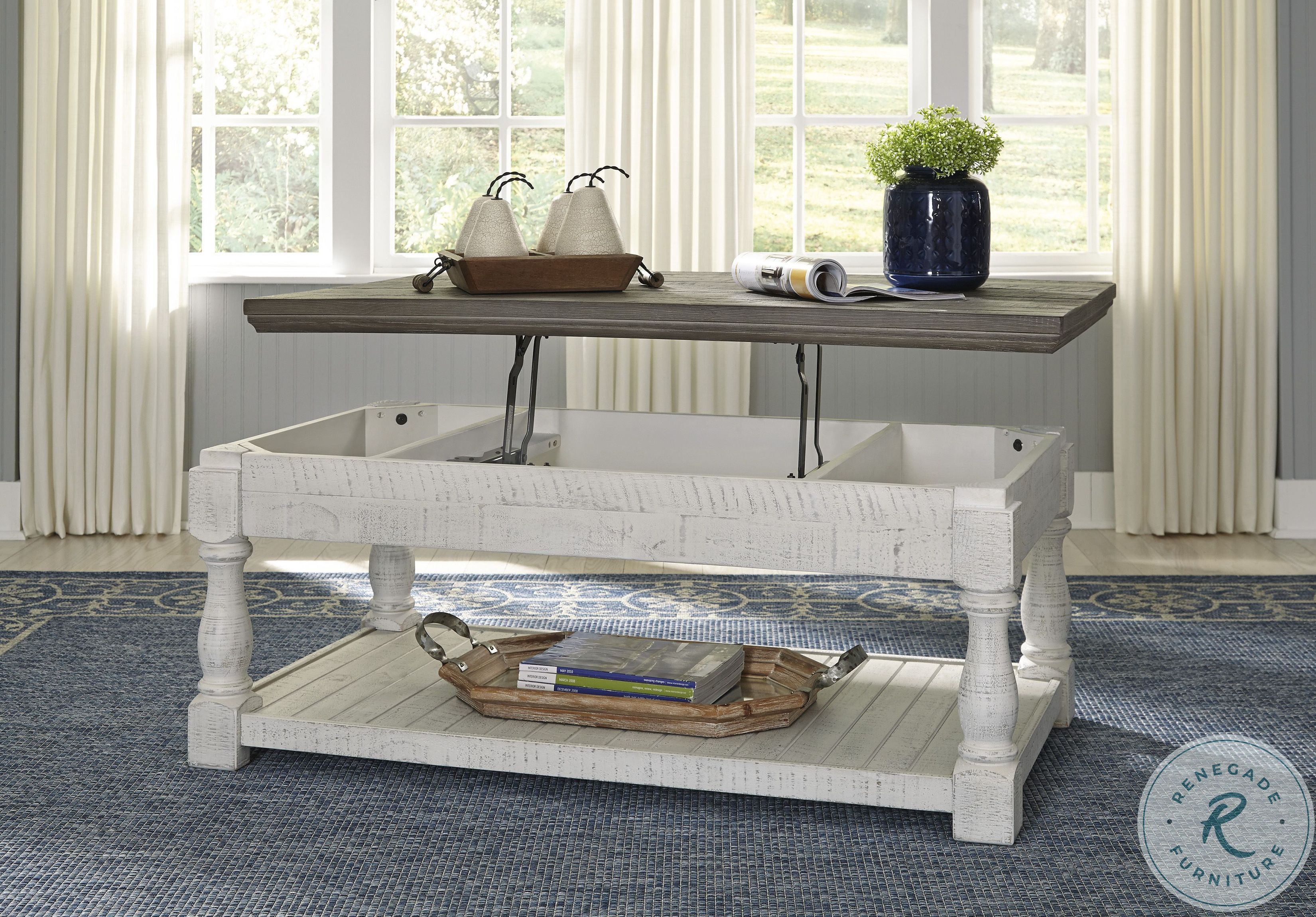 Havalance Gray And White Lift Top Coffee Table