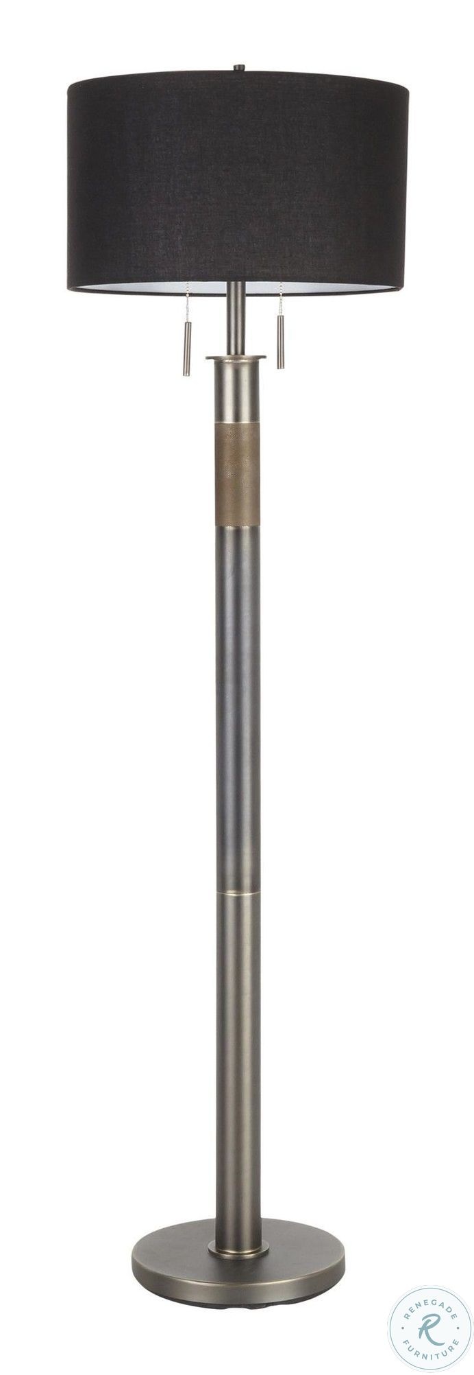 Trophy Gun Metal With Black Linen Shade Floor Lamp