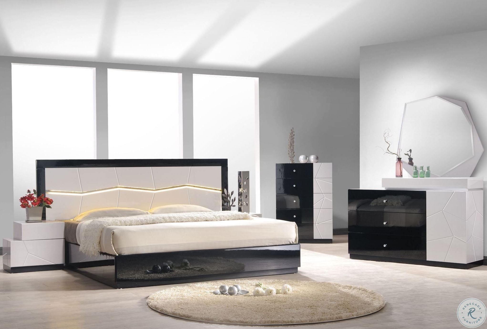 Turin Light Grey and Black Lacquer Platform Bedroom Set
