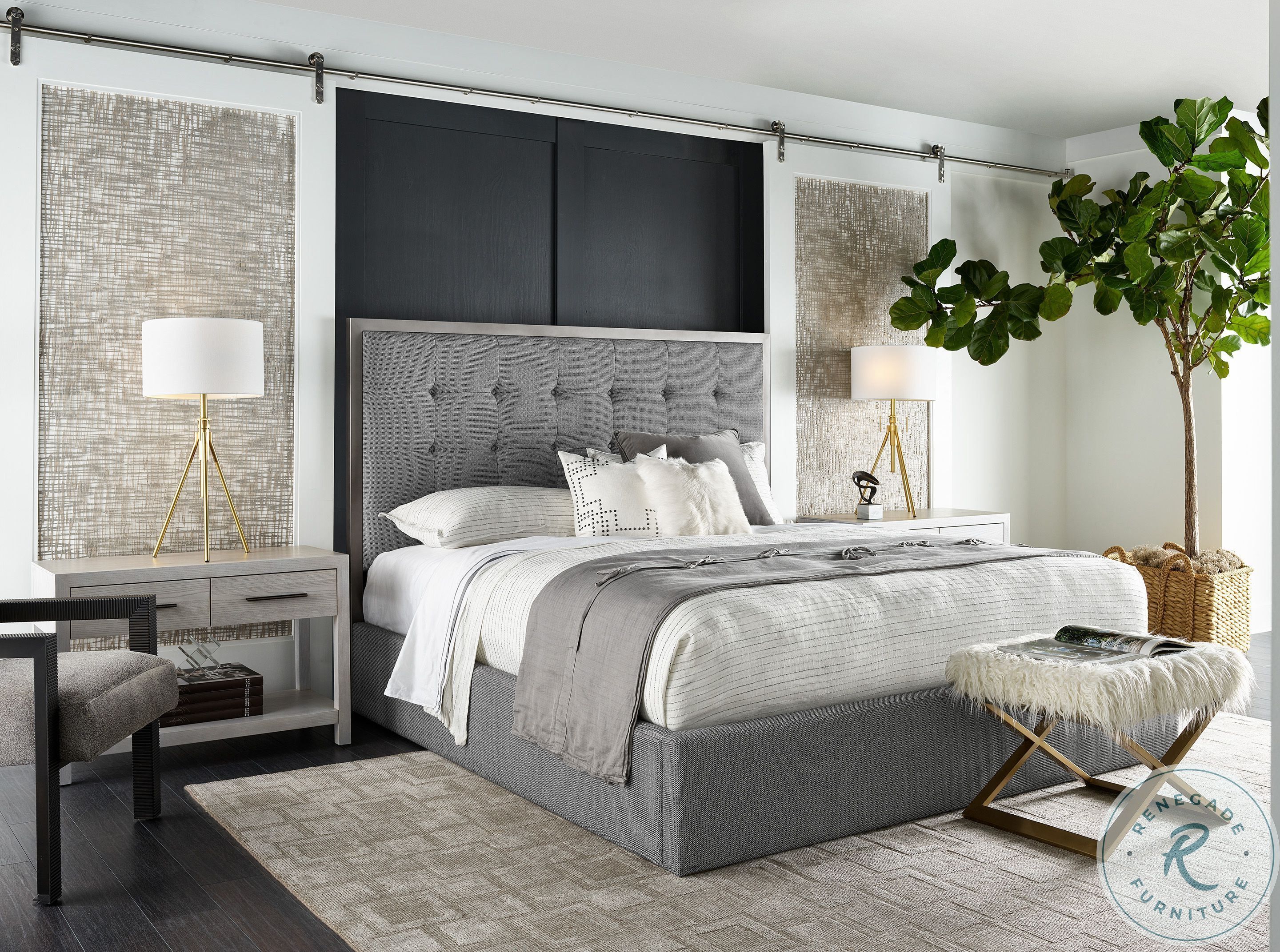 Modern Siltstone Mellow Granite Upholstered Panel Bedroom Set